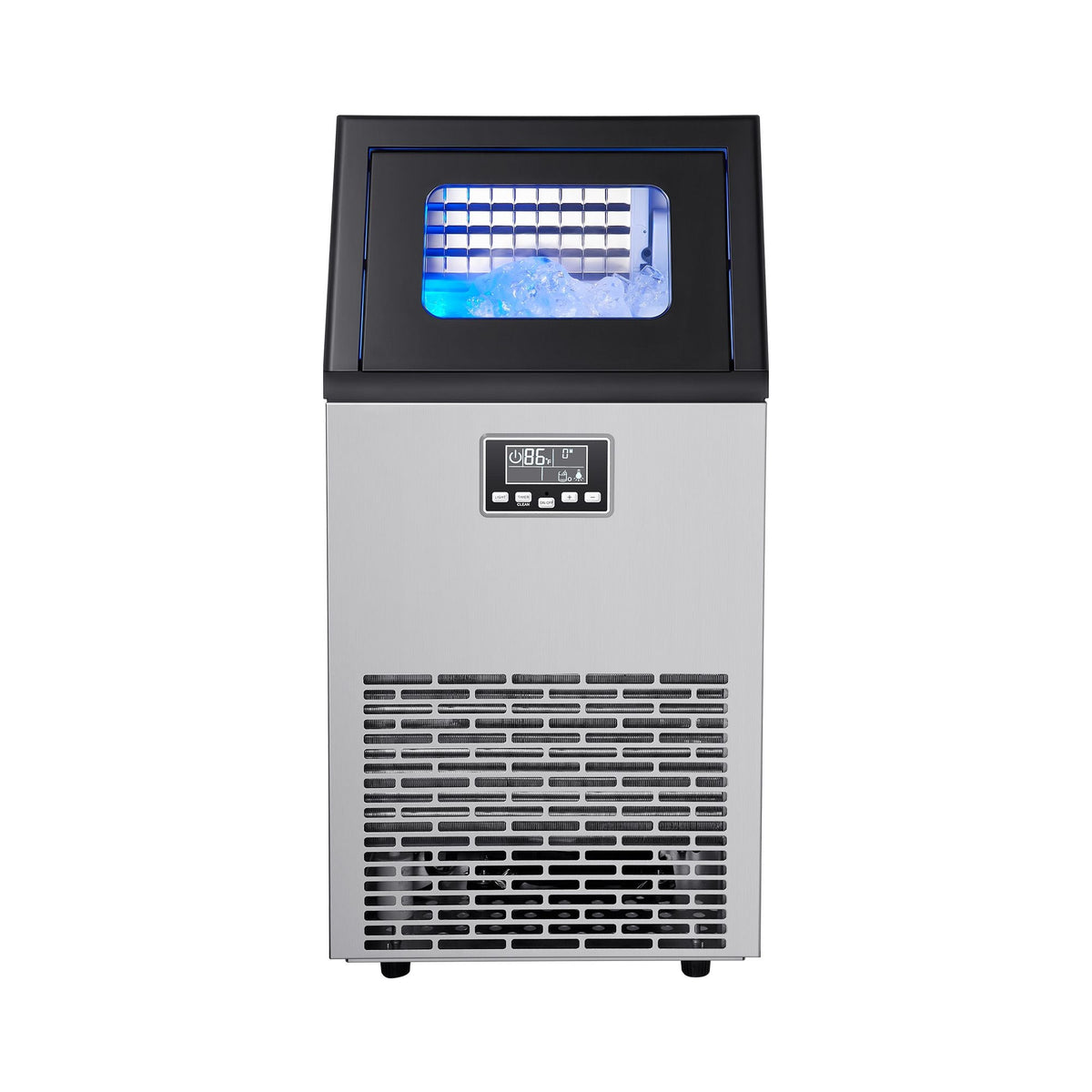 Commercial Ice Maker Machine, 120 lbs/24h with 28Lbs Storage, 45 Cubes per Cycle, Stainless Steel Freestanding & Under Counter Ice Maker with LED Display & Self-Cleaning, for Home Bar Restaurant