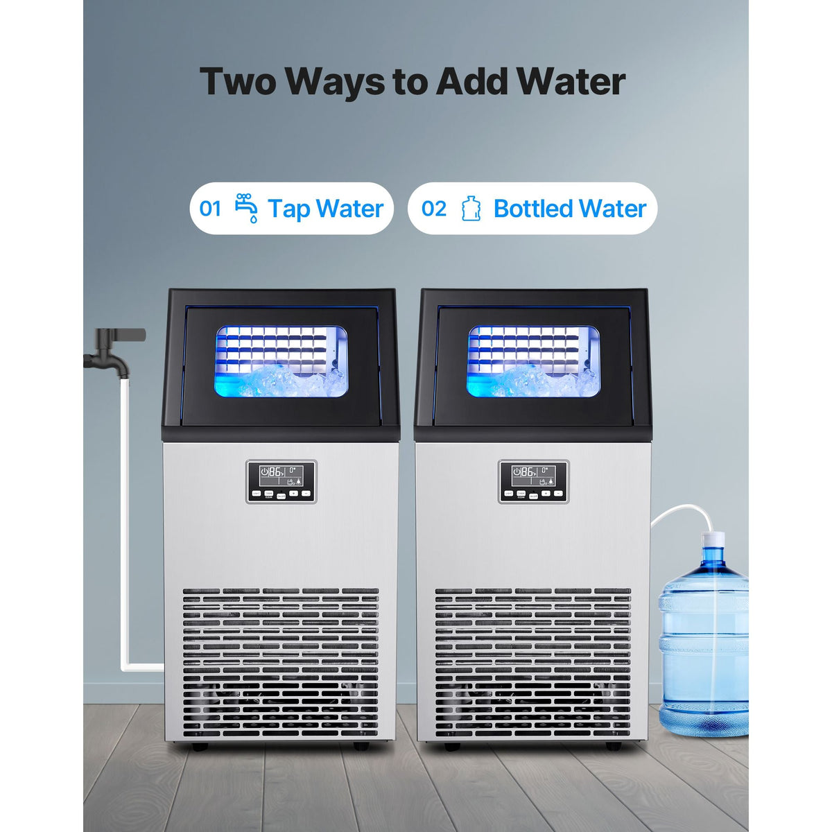 Commercial Ice Maker Machine, 120 lbs/24h with 28Lbs Storage, 45 Cubes per Cycle, Stainless Steel Freestanding & Under Counter Ice Maker with LED Display & Self-Cleaning, for Home Bar Restaurant