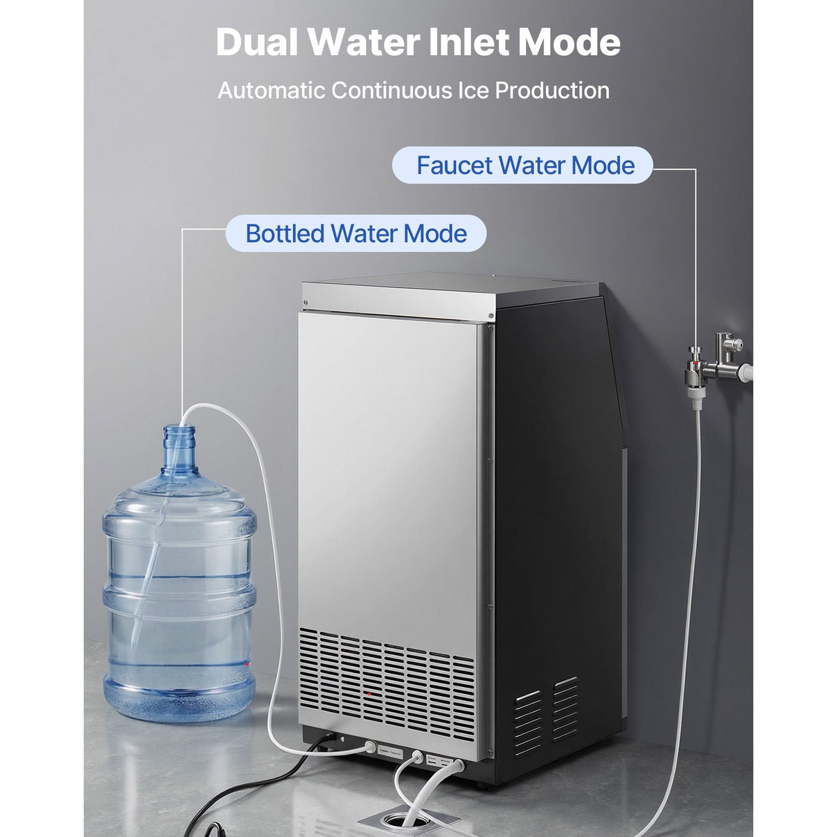 Commercial Ice Maker Machine, 120 lbs/24h with 30 lbs Storage Capacity, Built-in/Freestanding/Under Counter, Stainless Steel Ice Maker with LED Display & Self-Cleaning, for Home Bar Restaurant