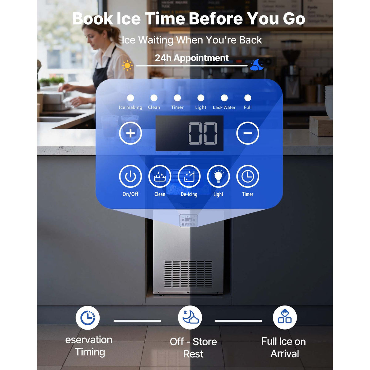 Commercial Ice Maker Machine, 120 lbs/24h with 30 lbs Storage Capacity, Built-in/Freestanding/Under Counter, Stainless Steel Ice Maker with LED Display & Self-Cleaning, for Home Bar Restaurant