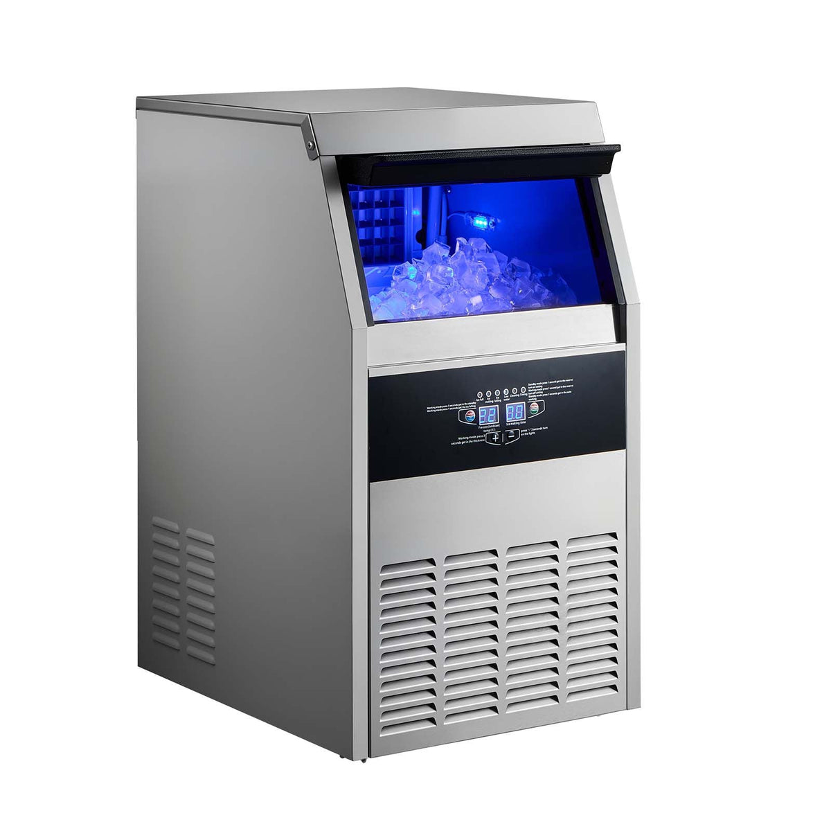 Commercial Ice Maker Machine, 130 lbs/24h with 30 lbs Storage Capacity, Built-in/Freestanding/Under Counter, Stainless Steel Ice Maker with LED Display & Self-Cleaning, for Home Bar Restaurant