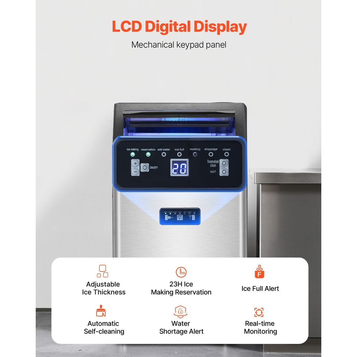 Commercial Ice Maker Machine, 130lbs/24H Ice Maker Machine with 33lbs Storage Capacity, 55 Ice Cubes in 15 Minutes, LED Digital Display Freestanding Self-Cleaning for Bar Office Restaurant