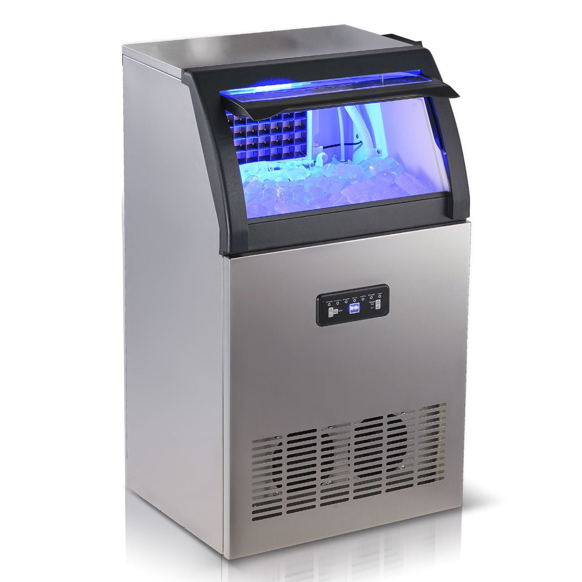 Commercial Ice Maker Machine, 130lbs/24H Ice Maker Machine with 33lbs Storage Capacity, 55 Ice Cubes in 15 Minutes, LED Digital Display Freestanding Self-Cleaning for Bar Office Restaurant