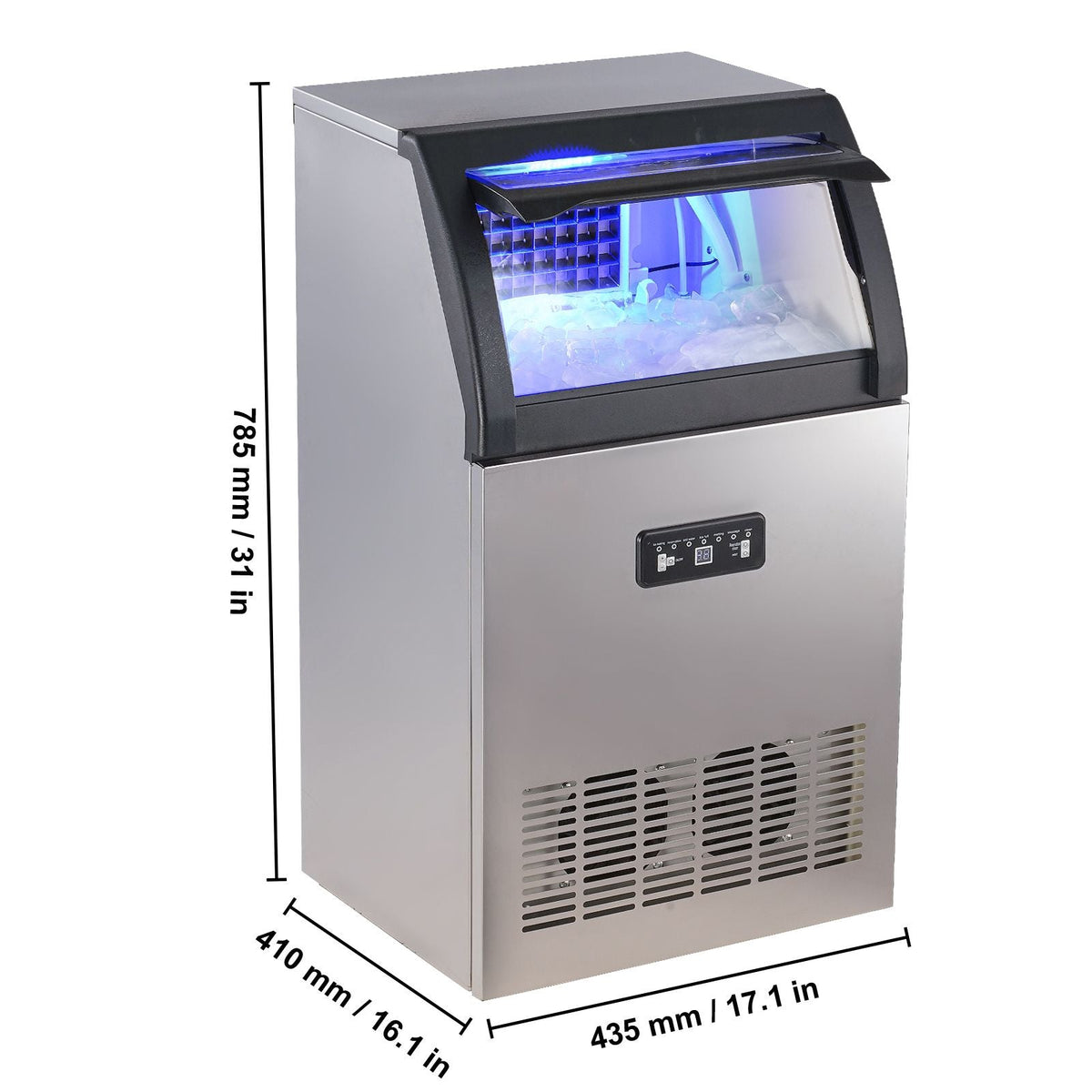 Commercial Ice Maker Machine, 130lbs/24H Ice Maker Machine with 33lbs Storage Capacity, 55 Ice Cubes in 15 Minutes, LED Digital Display Freestanding Self-Cleaning for Bar Office Restaurant