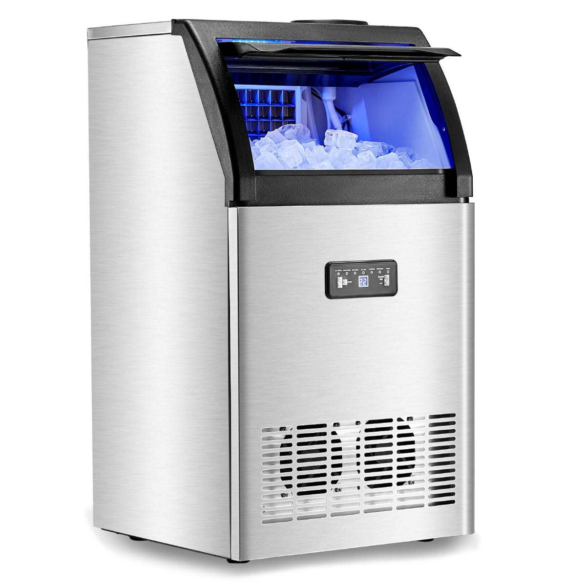 Commercial Ice Maker Machine, 130lbs/24H Ice Maker Machine with 33lbs Storage Capacity, 55 Ice Cubes in 15 Minutes, LED Digital Display Freestanding Self-Cleaning for Bar Office Restaurant