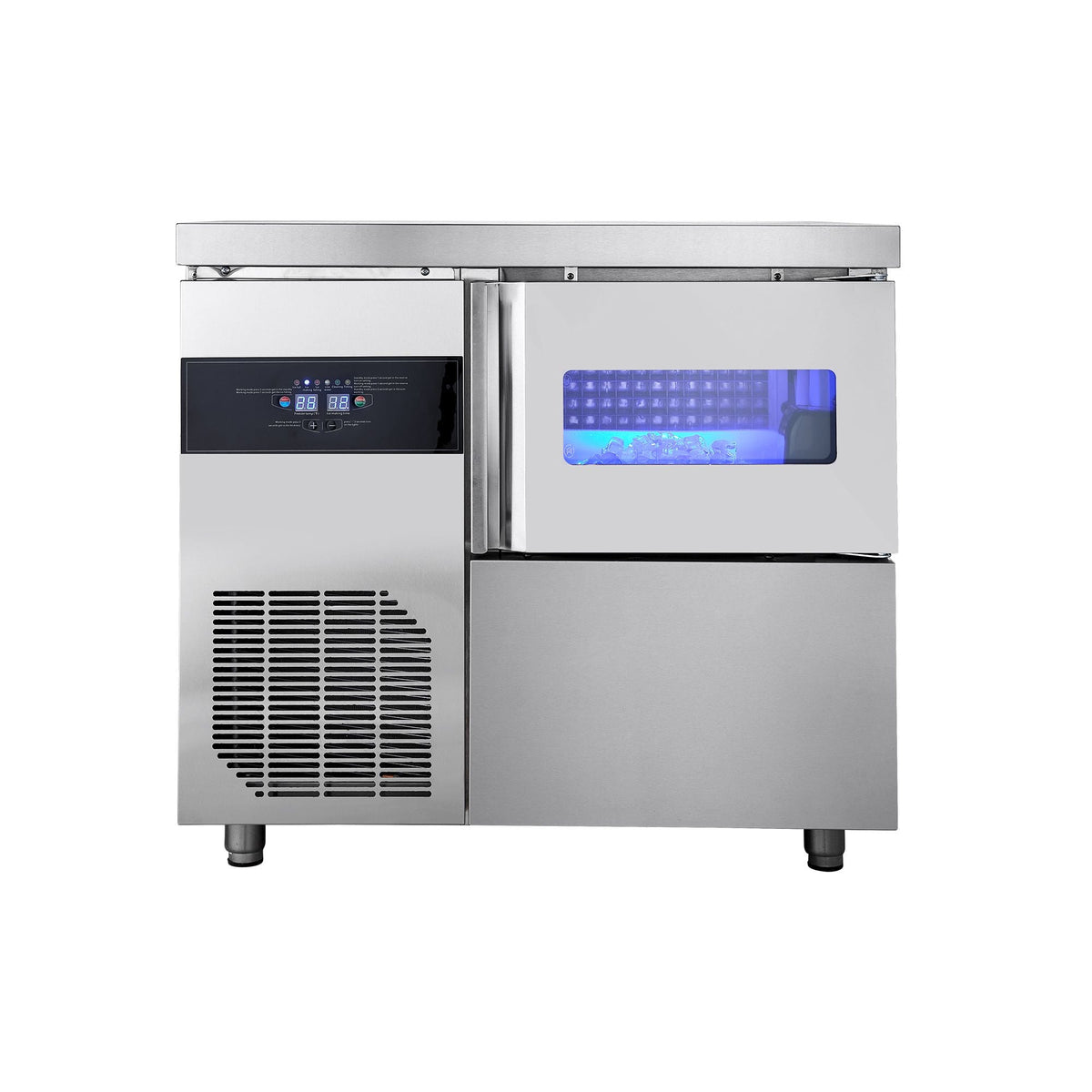 Commercial Ice Maker Machine, 132 lbs/24H Stainless Steel Ice Machine with Worktop, 30 lbs Storage & 70 Cubes/Cycle, Self-Cleaning Freestanding Ice-Making for Home Bar Office Restaurant Kitchen