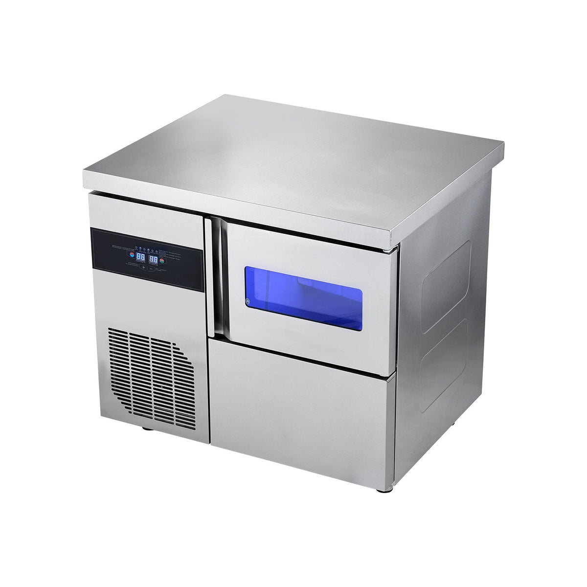 Commercial Ice Maker Machine, 132 lbs/24H Stainless Steel Ice Machine with Worktop, 30 lbs Storage & 70 Cubes/Cycle, Self-Cleaning Freestanding Ice-Making for Home Bar Office Restaurant Kitchen