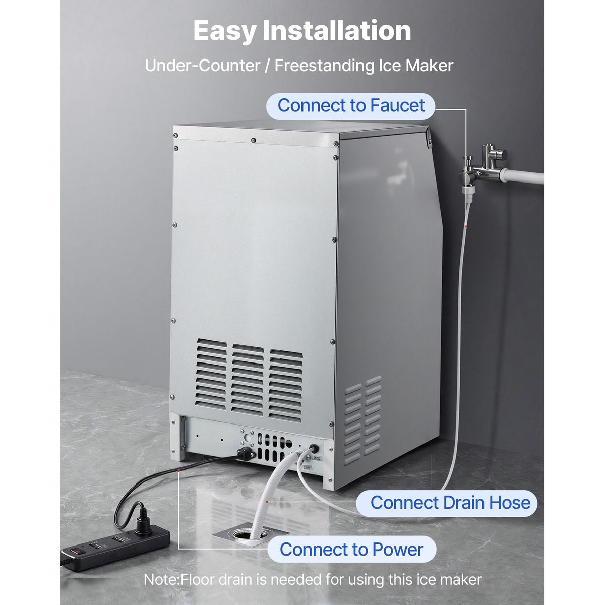 Commercial Ice Maker Machine, 160 lbs/24h with 30 lbs Storage Capacity, Built-in/Freestanding/Under Counter, Stainless Steel Ice Maker with LED Display & Self-Cleaning, for Home Bar Restaurant