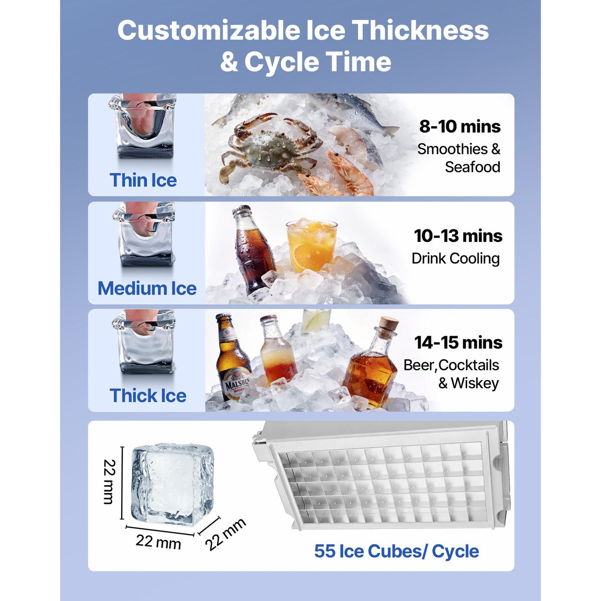 Commercial Ice Maker Machine, 160 lbs/24h with 30 lbs Storage Capacity, Built-in/Freestanding/Under Counter, Stainless Steel Ice Maker with LED Display & Self-Cleaning, for Home Bar Restaurant