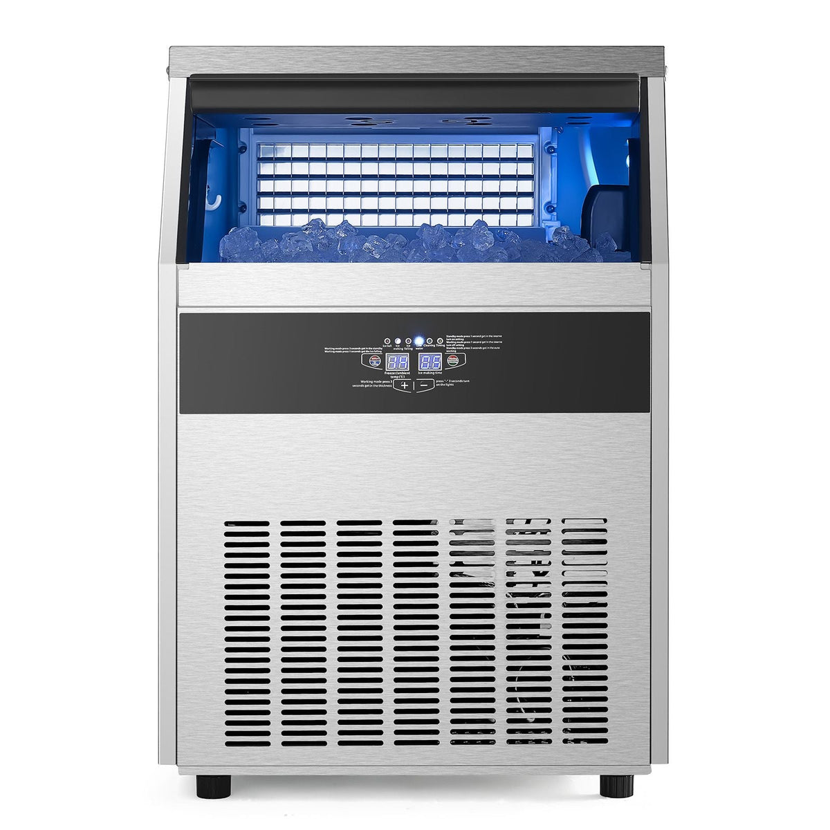 Commercial Ice Maker Machine, 160lbs/24H Ice Maker Machine with 66lbs Storage Capacity, 80 Ice Cubes in 15 Minutes, LED Digital Display Freestanding Self-Cleaning for Bar Office Restaurant