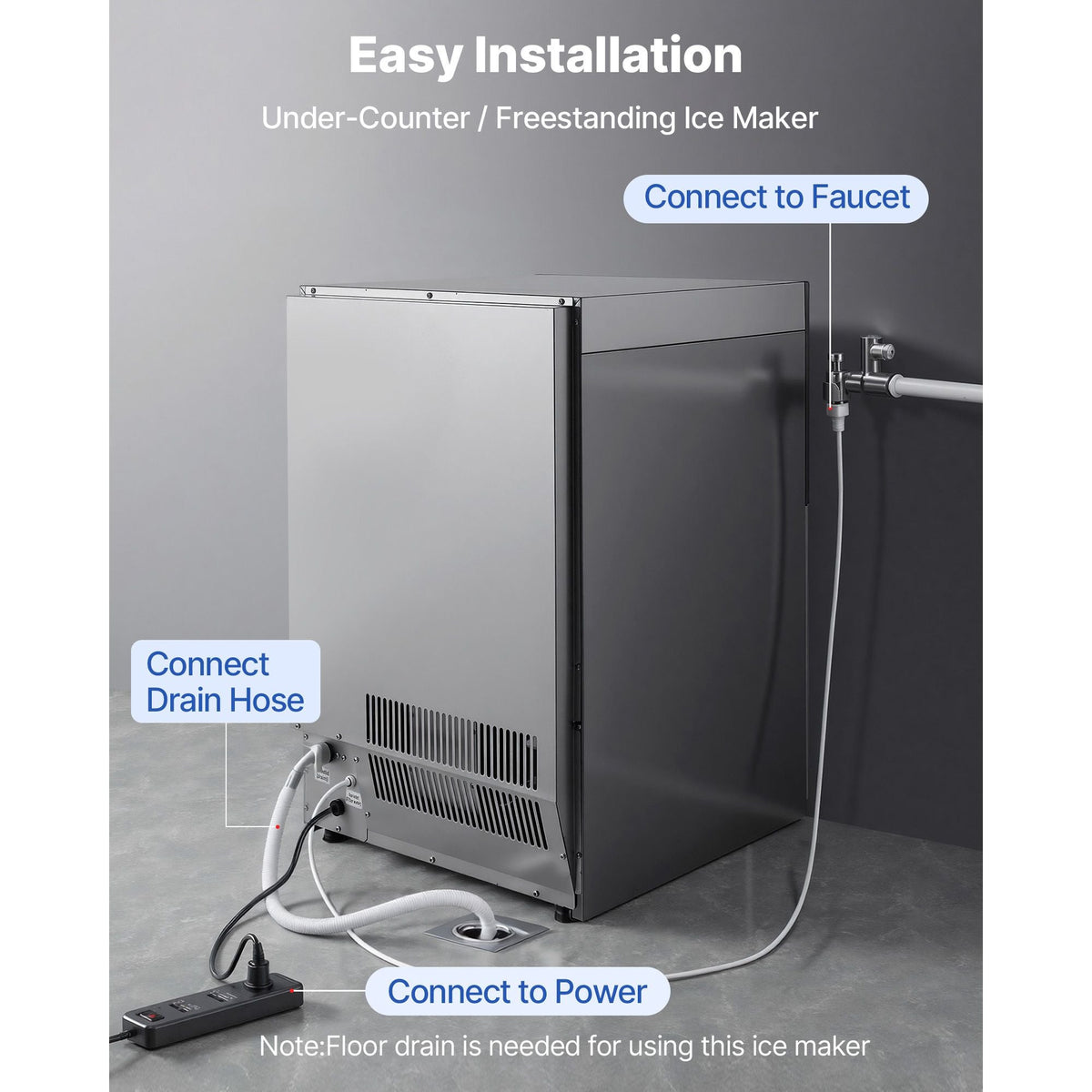 Commercial Ice Maker Machine, 200 lbs/24h with 50 lbs Storage Capacity, Built-in/Freestanding/Under Counter, Stainless Steel Ice Maker with LED Display & Self-Cleaning, for Home Bar Restaurant