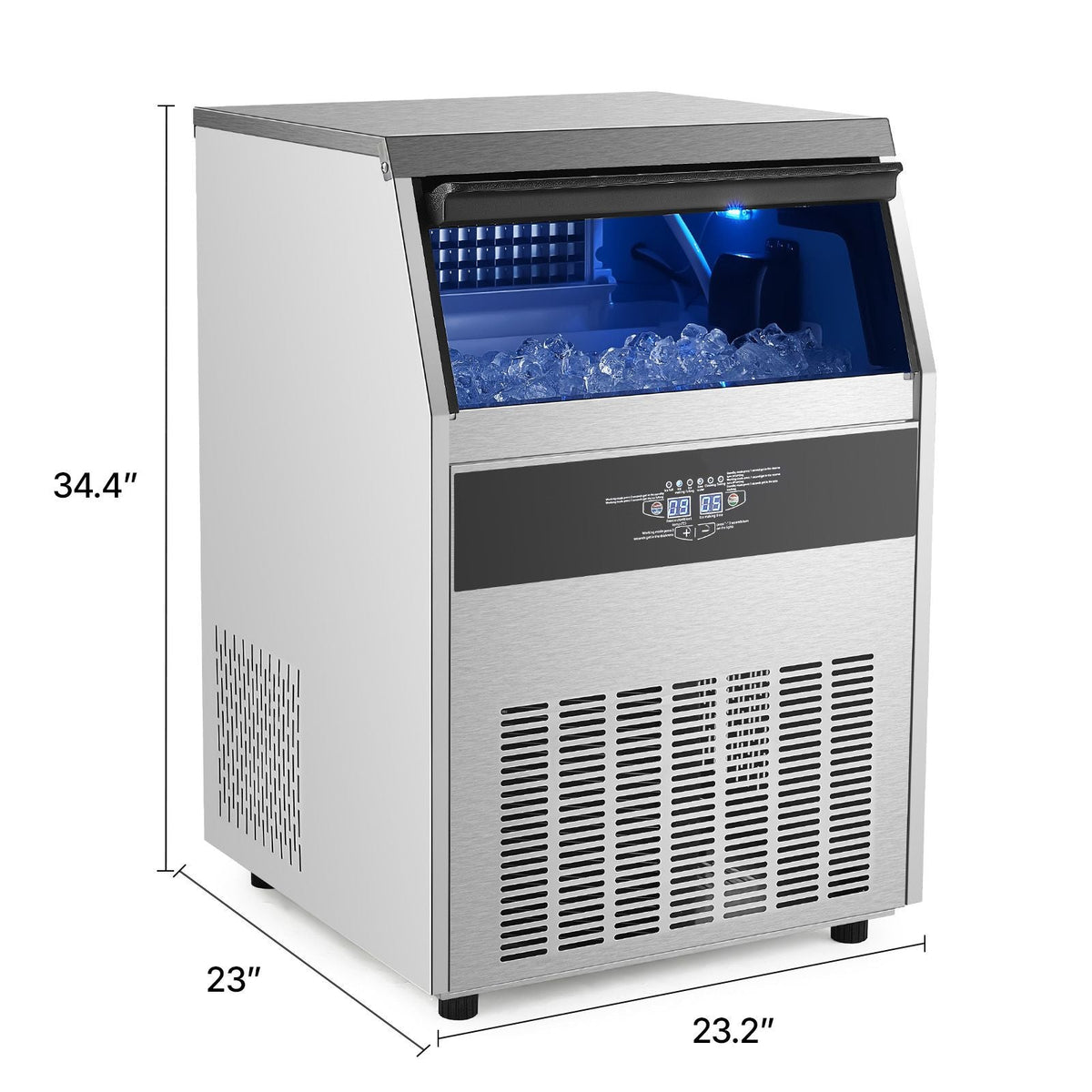 Commercial Ice Maker Machine, 200lbs/24H Ice Maker Machine with 66lbs Storage Capacity, 108 Ice Cubes in 15 Minutes, LED Digital Display Freestanding Self-Cleaning for Bar Office Restaurant