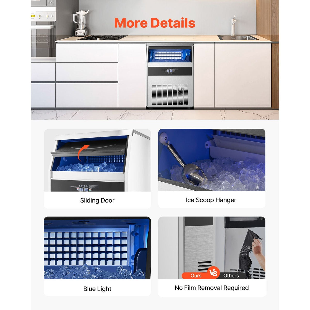 Commercial Ice Maker Machine, 200lbs/24H Ice Maker Machine with 66lbs Storage Capacity, 108 Ice Cubes in 15 Minutes, LED Digital Display Freestanding Self-Cleaning for Bar Office Restaurant