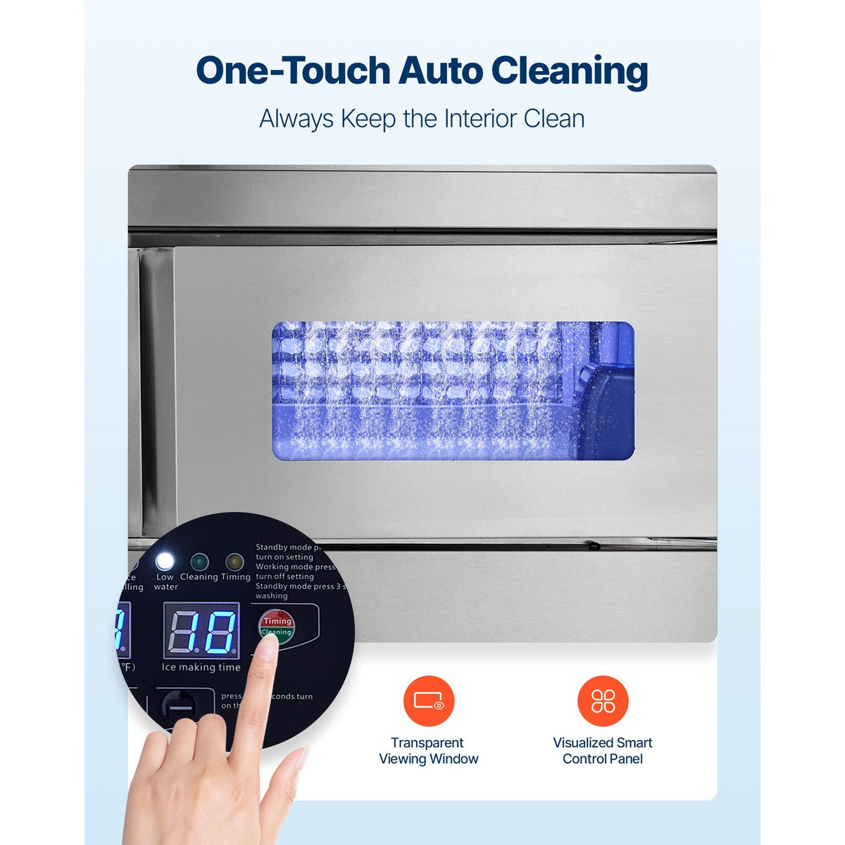 Commercial Ice Maker Machine, 265 lbs/24H Stainless Steel Ice Machine with Worktop, 66 lbs Storage & 126 Cubes/Cycle, Self-Cleaning Freestanding Ice-Making for Home Bar Office Restaurant Kitchen