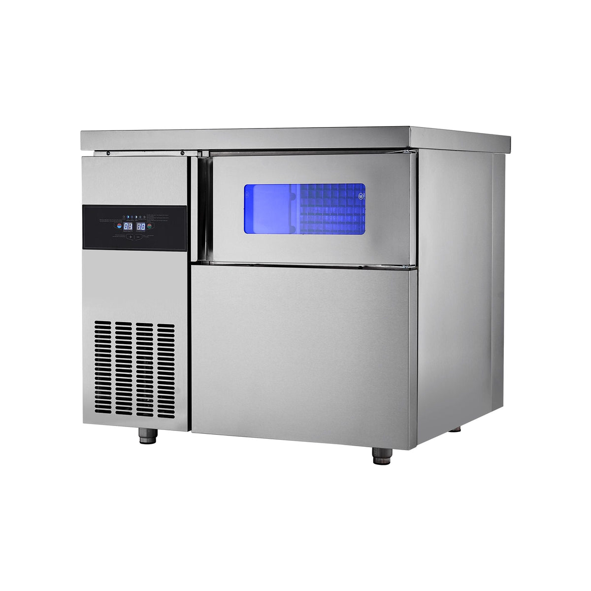 Commercial Ice Maker Machine, 265 lbs/24H Stainless Steel Ice Machine with Worktop, 66 lbs Storage & 126 Cubes/Cycle, Self-Cleaning Freestanding Ice-Making for Home Bar Office Restaurant Kitchen