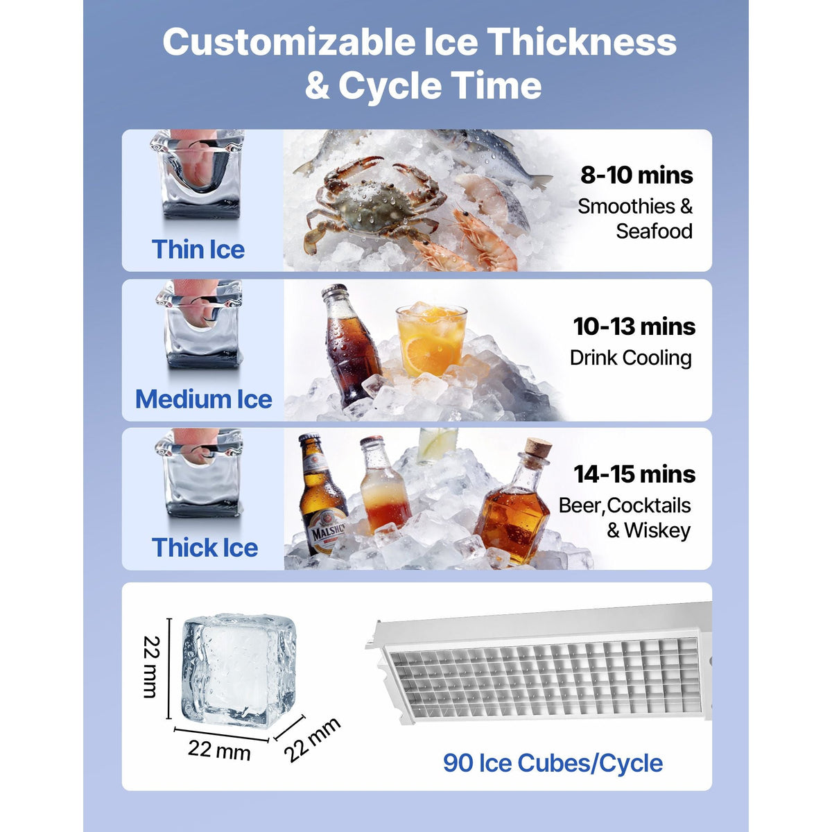 Commercial Ice Maker Machine, 265 lbs/24h with 85 lbs Storage Capacity, Built-in/Freestanding/Under Counter, Stainless Steel Ice Maker with LED Display & Self-Cleaning, for Home Bar Restaurant