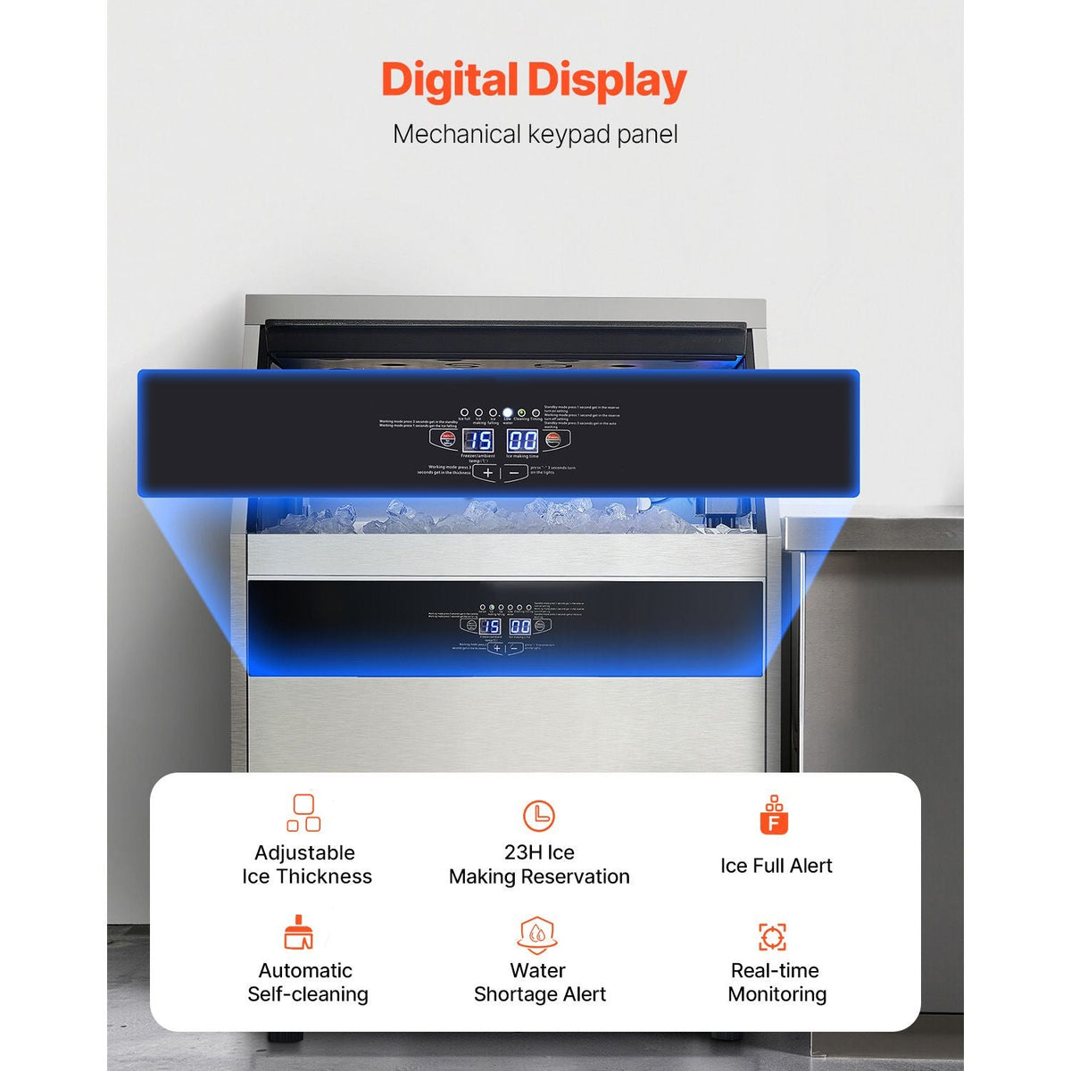 Commercial Ice Maker Machine, 265lbs/24H Ice Maker Machine with 88lbs Storage Capacity, 126 Ice Cubes in 15 Minutes, LED Digital Display Freestanding Self-Cleaning for Bar Office Restaurant