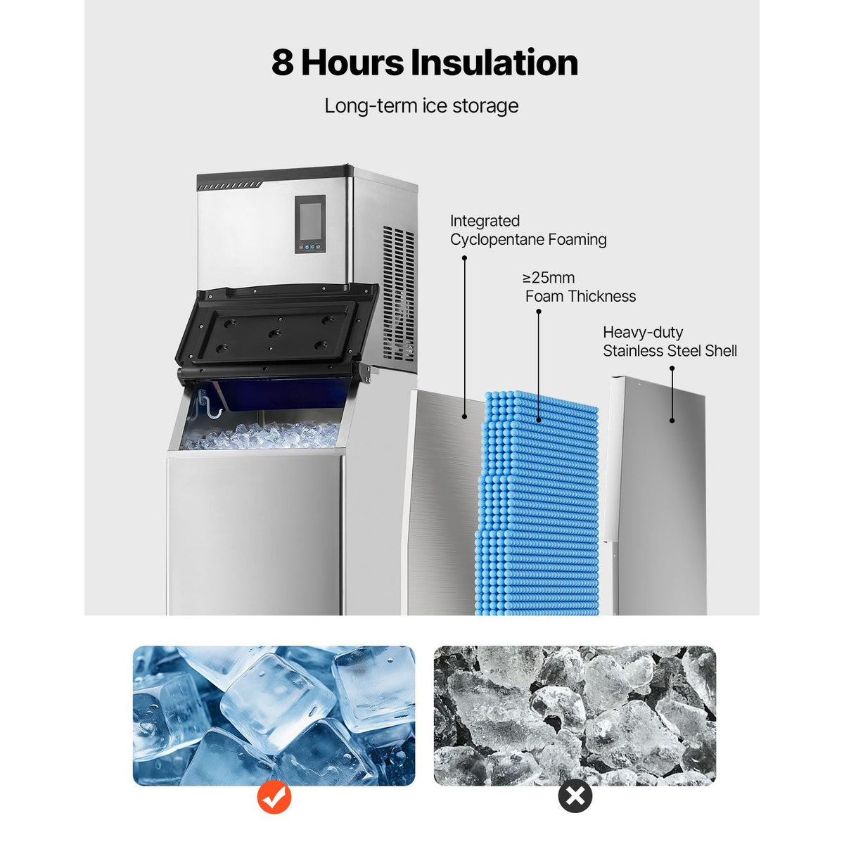Commercial Ice Maker Machine, 300LBS/24H Ice-Making Machine with 300LBS Stainless Steel Storage Bin, Auto Self-Cleaning Ice Maker with Touchscreen for Bar Cafe Restaurant Business Commercial