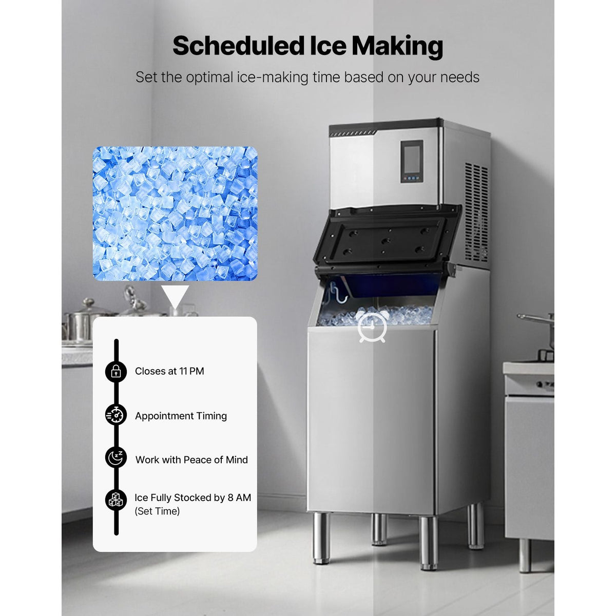 Commercial Ice Maker Machine, 300LBS/24H Ice-Making Machine with 300LBS Stainless Steel Storage Bin, Auto Self-Cleaning Ice Maker with Touchscreen for Bar Cafe Restaurant Business Commercial