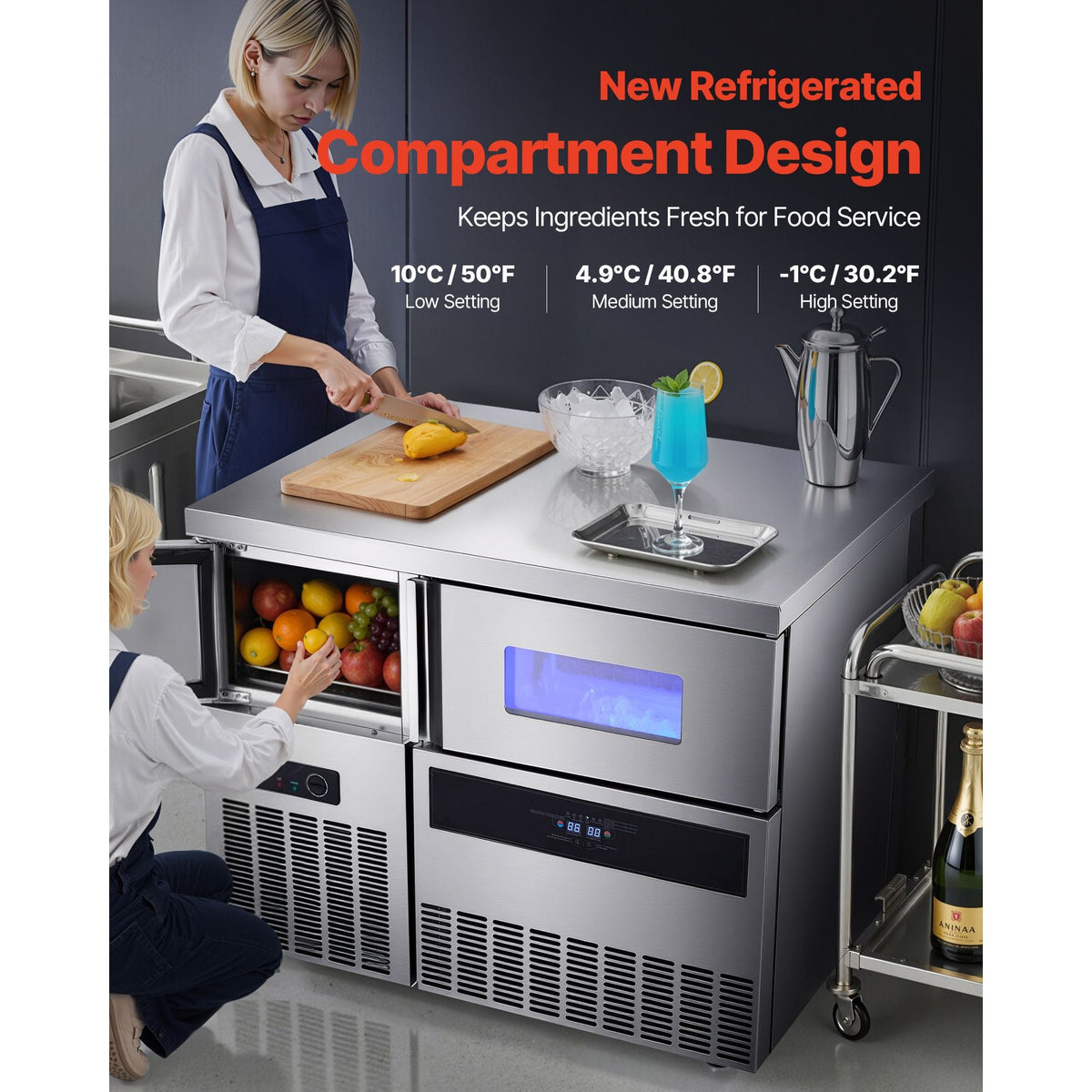 Commercial Ice Maker Machine, 330 lbs/24H Stainless Steel Ice Machine with Worktop, 88 lbs Storage & 144 Cubes/Cycle, Self-Cleaning Freestanding Ice-Making for Home Bar Office Restaurant Kitchen