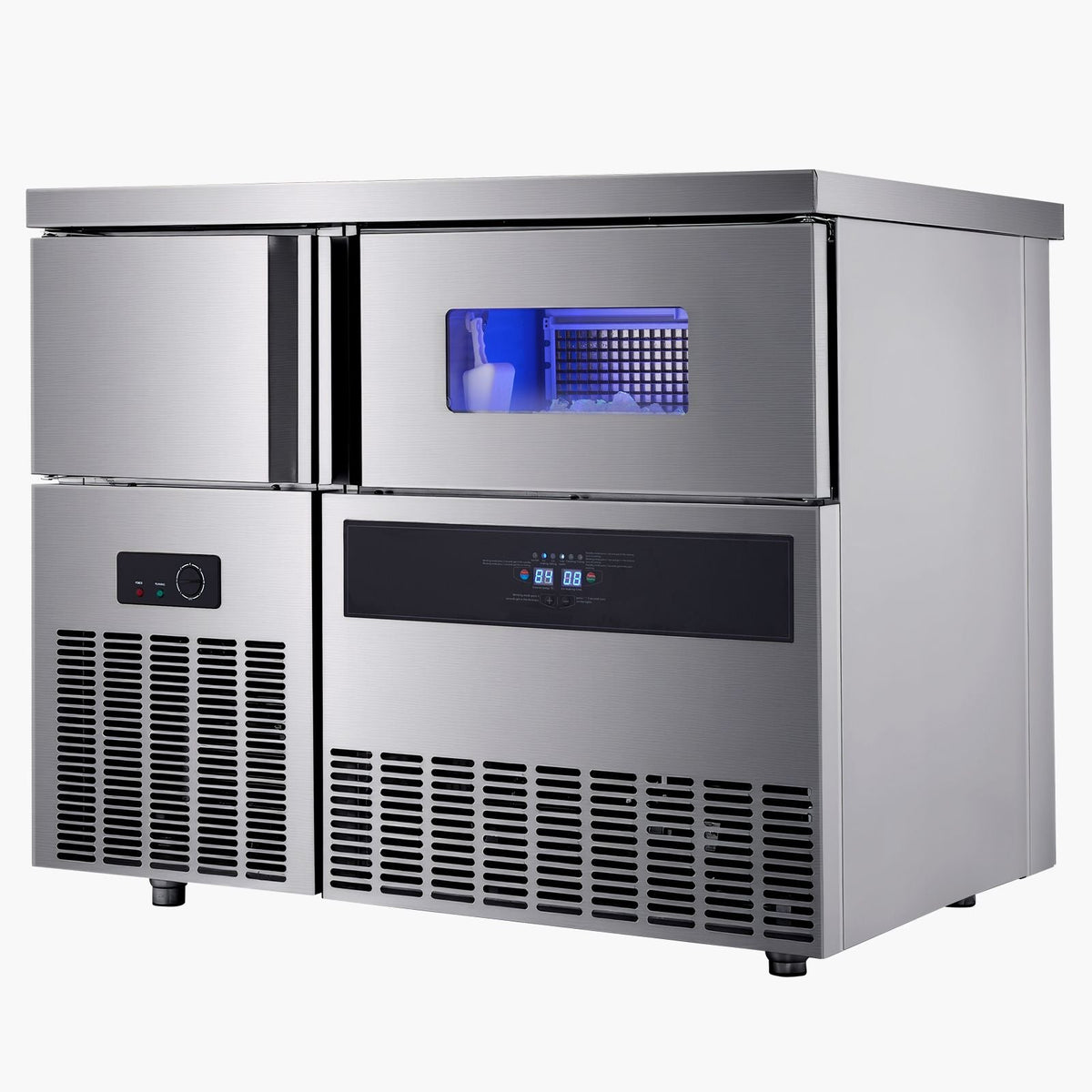 Commercial Ice Maker Machine, 330 lbs/24H Stainless Steel Ice Machine with Worktop, 88 lbs Storage & 144 Cubes/Cycle, Self-Cleaning Freestanding Ice-Making for Home Bar Office Restaurant Kitchen