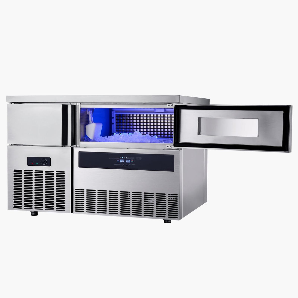 Commercial Ice Maker Machine, 330 lbs/24H Stainless Steel Ice Machine with Worktop, 88 lbs Storage & 144 Cubes/Cycle, Self-Cleaning Freestanding Ice-Making for Home Bar Office Restaurant Kitchen