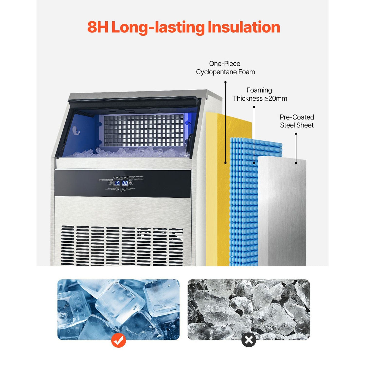 Commercial Ice Maker Machine, 360lbs/24H Ice Maker Machine with 88lbs Storage Capacity, 160 Ice Cubes in 15 Minutes, LED Digital Display Freestanding Self-Cleaning for Bar Office Restaurant