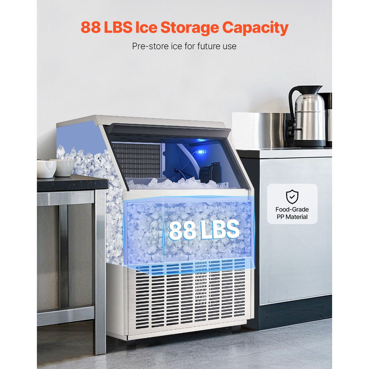 Commercial Ice Maker Machine, 360lbs/24H Ice Maker Machine with 88lbs Storage Capacity, 160 Ice Cubes in 15 Minutes, LED Digital Display Freestanding Self-Cleaning for Bar Office Restaurant