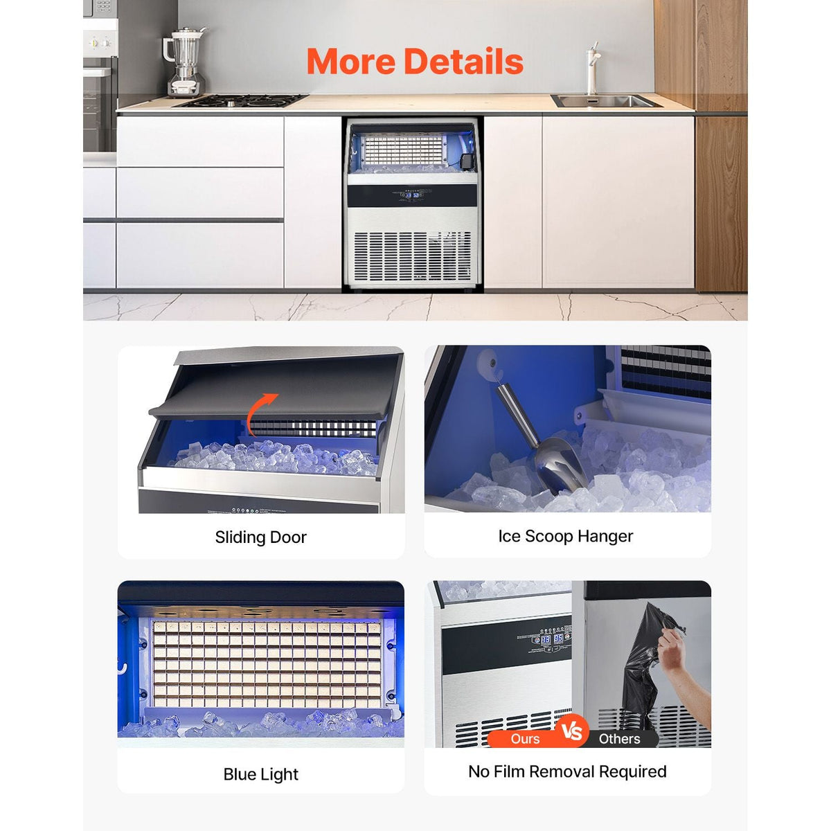 Commercial Ice Maker Machine, 360lbs/24H Ice Maker Machine with 88lbs Storage Capacity, 160 Ice Cubes in 15 Minutes, LED Digital Display Freestanding Self-Cleaning for Bar Office Restaurant