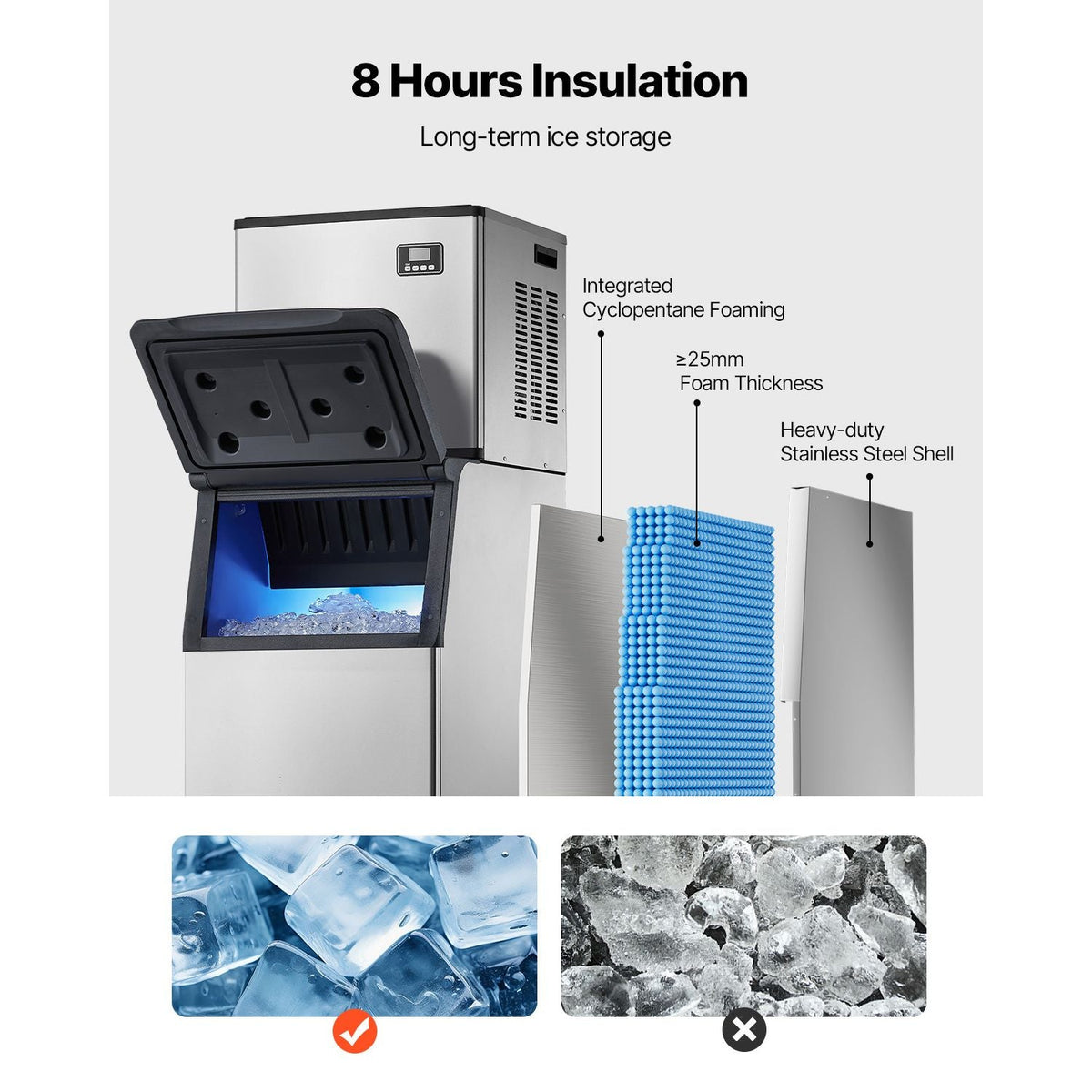 Commercial Ice Maker Machine, 360LBS/24H Ice-Making Machine with 300LBS Large Storage Bin, Auto Self-Cleaning Ice Maker with Touchscreen for Bar Cafe Restaurant Business Commercial