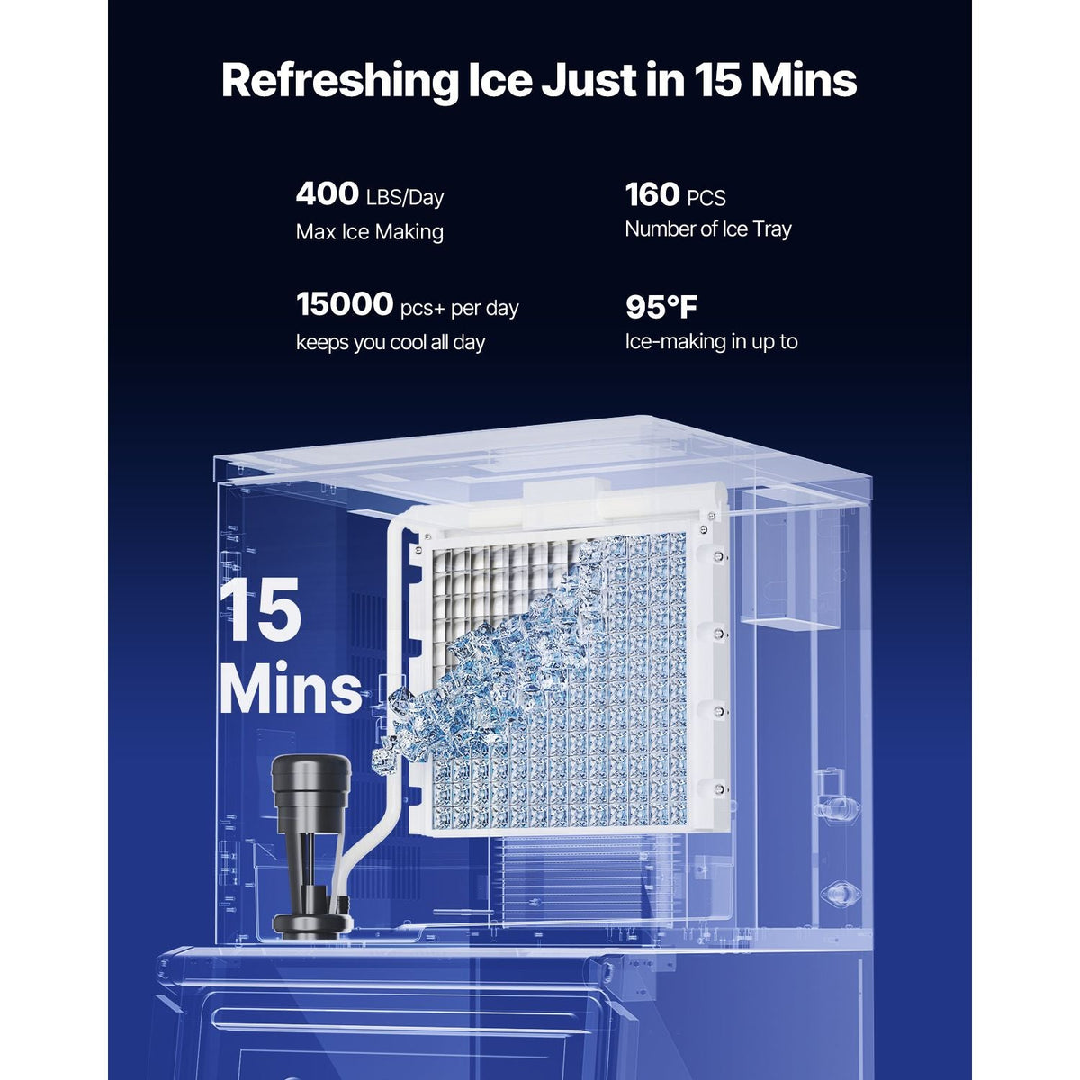 Commercial Ice Maker Machine, 400LBS/24H Ice-Making Machine with 300LBS Large Storage Bin, Auto Self-Cleaning Ice Maker with Touchscreen for Bar Cafe Restaurant Business Commercial