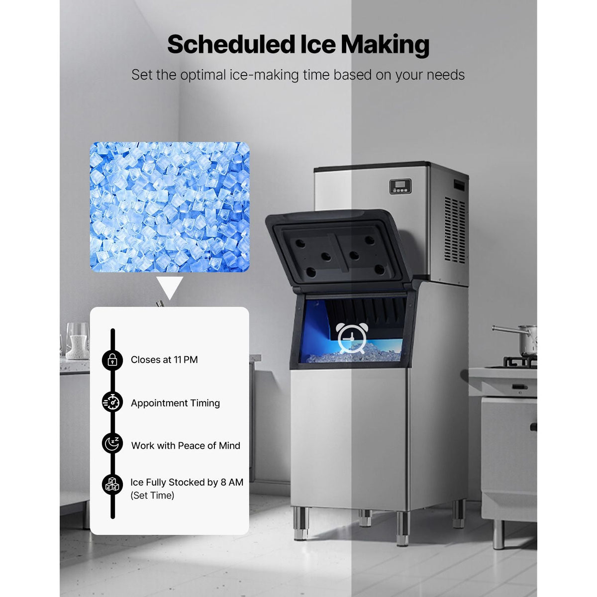 Commercial Ice Maker Machine, 400LBS/24H Ice-Making Machine with 300LBS Large Storage Bin, Auto Self-Cleaning Ice Maker with Touchscreen for Bar Cafe Restaurant Business Commercial