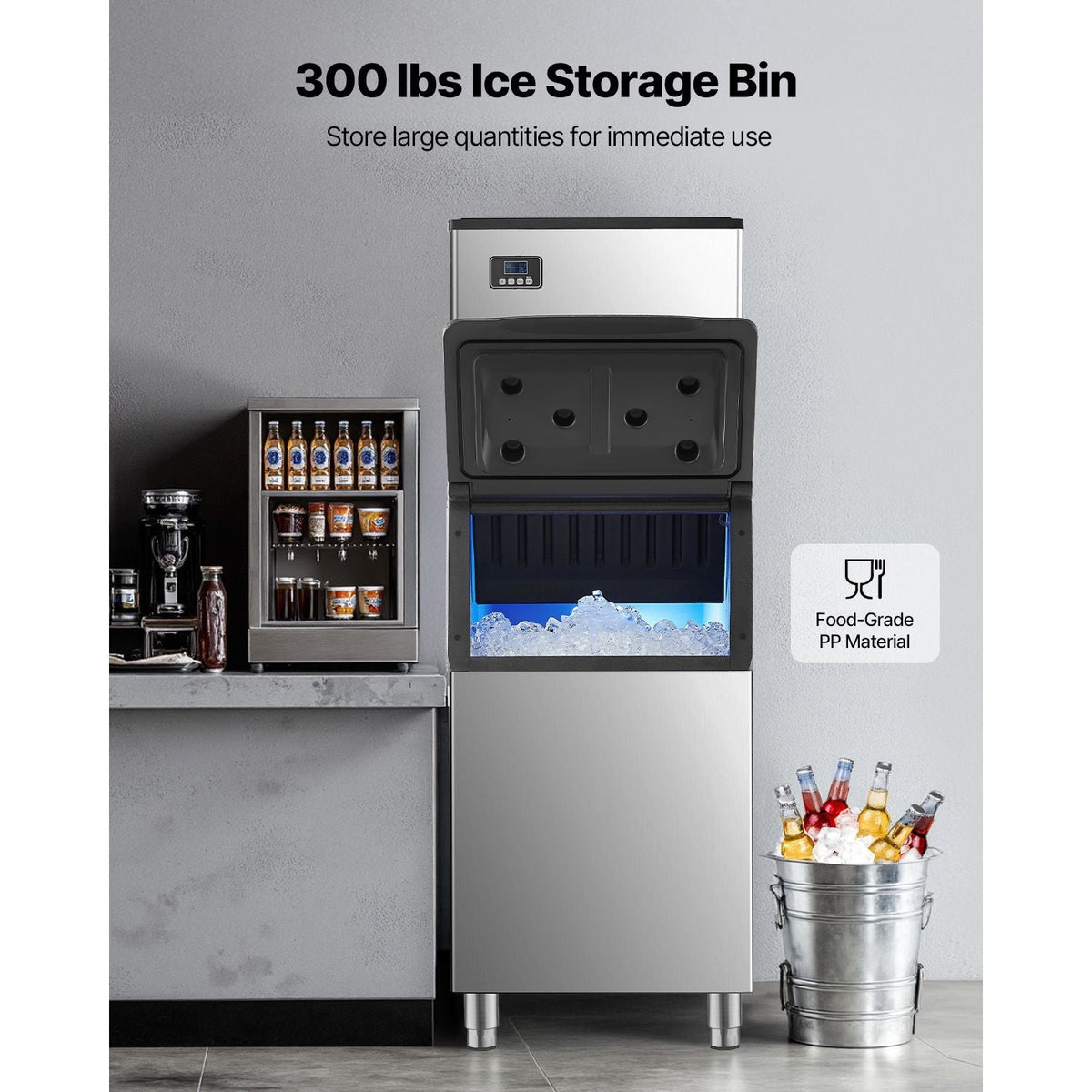 Commercial Ice Maker Machine, 400LBS/24H Ice-Making Machine with 300LBS Large Storage Bin, Auto Self-Cleaning Ice Maker with Touchscreen for Bar Cafe Restaurant Business Commercial