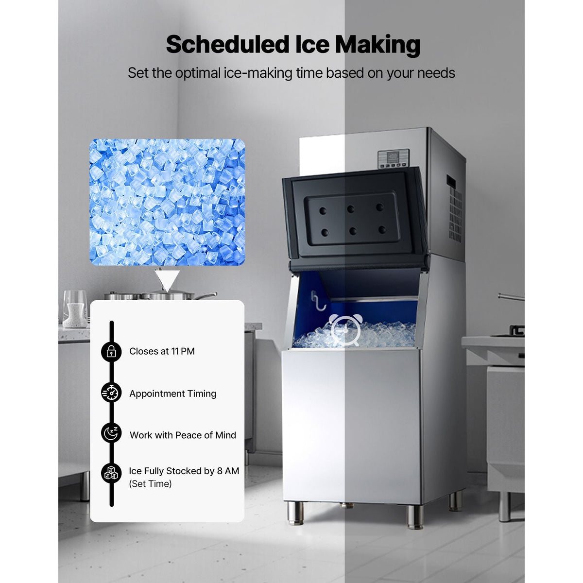 Commercial Ice Maker Machine, 400LBS/24H Ice-Making Machine with 300LBS Stainless Steel Storage Bin, Auto Self-Cleaning Ice Maker with Touchscreen for Bar Cafe Restaurant Business Commercial