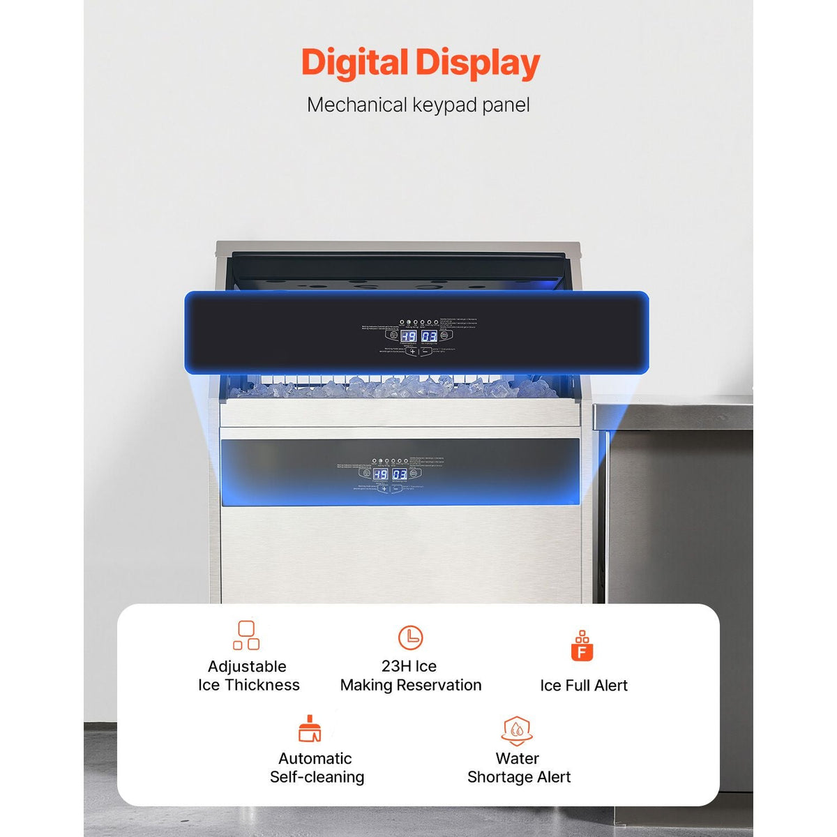 Commercial Ice Maker Machine, 440lbs/24H Ice Maker Machine with 130lbs Storage Capacity, 160 Ice Cubes in 15 Minutes, LED Digital Display Freestanding Self-Cleaning for Bar Office Restaurant