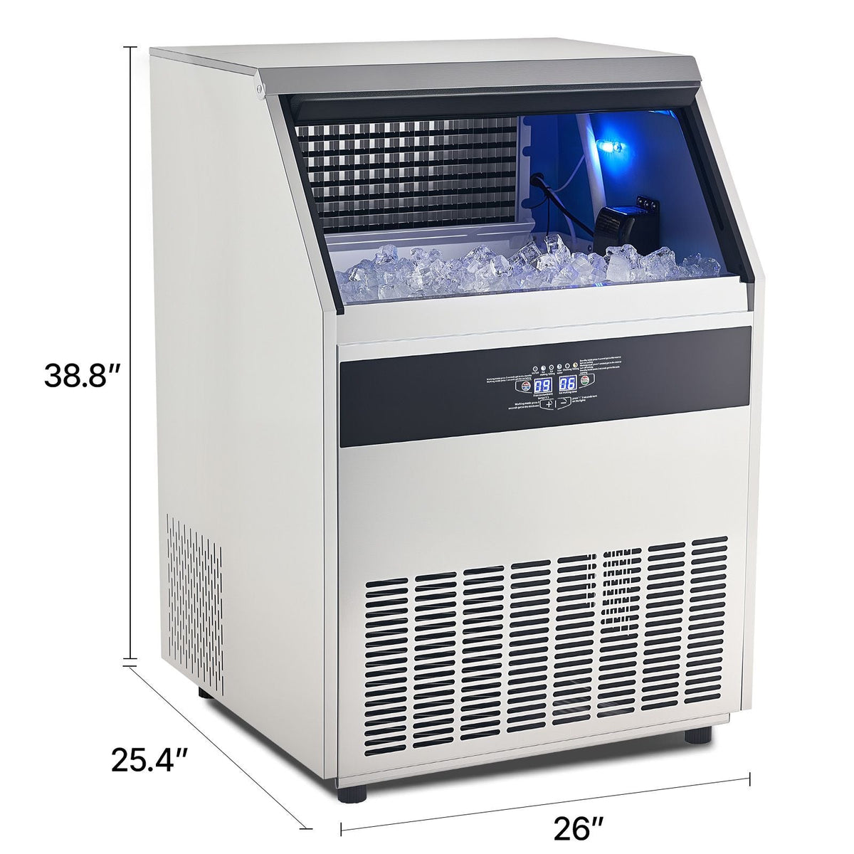 Commercial Ice Maker Machine, 440lbs/24H Ice Maker Machine with 130lbs Storage Capacity, 160 Ice Cubes in 15 Minutes, LED Digital Display Freestanding Self-Cleaning for Bar Office Restaurant
