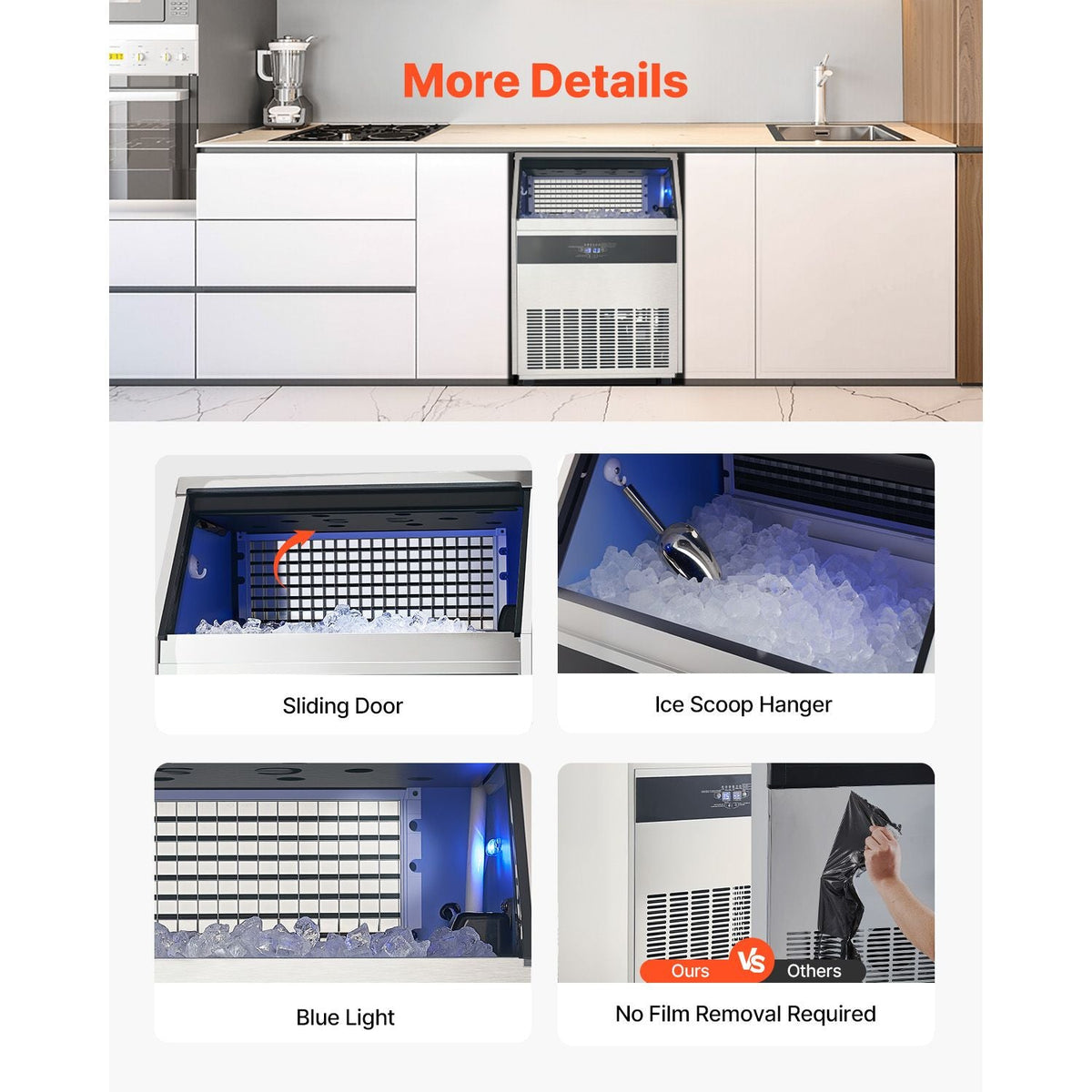 Commercial Ice Maker Machine, 440lbs/24H Ice Maker Machine with 130lbs Storage Capacity, 160 Ice Cubes in 15 Minutes, LED Digital Display Freestanding Self-Cleaning for Bar Office Restaurant