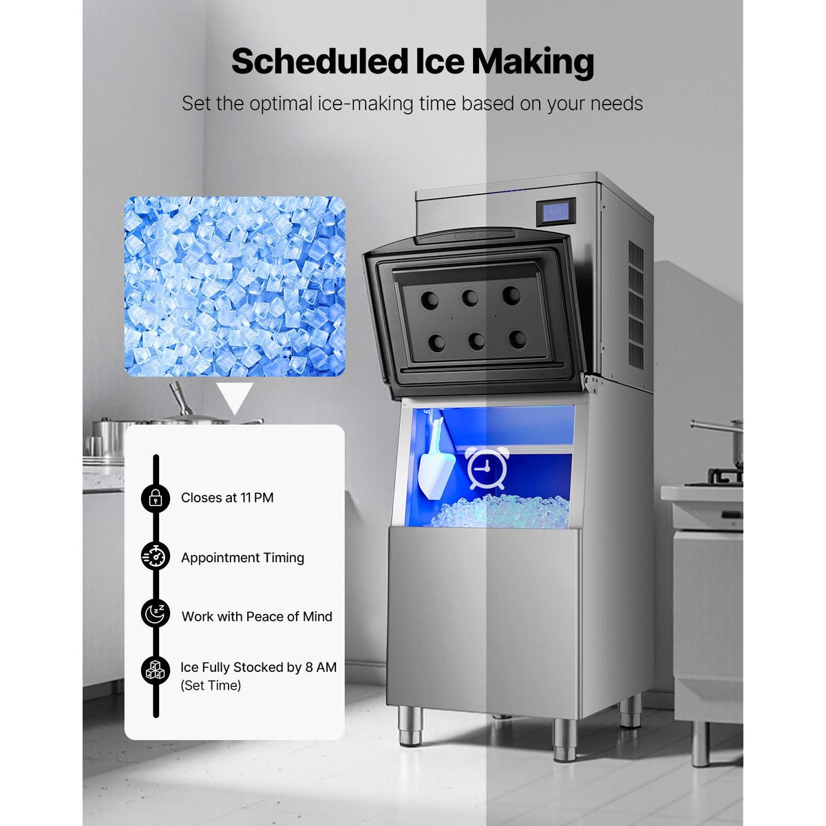 Commercial Ice Maker Machine 450 lbs/Day, 22 Inch Stainless Steel Industrial Ice Machine, Self-Cleaning and Scheduled Ice Making, Modular Ice Cube Machine for Restaurant Hotel - Head Only