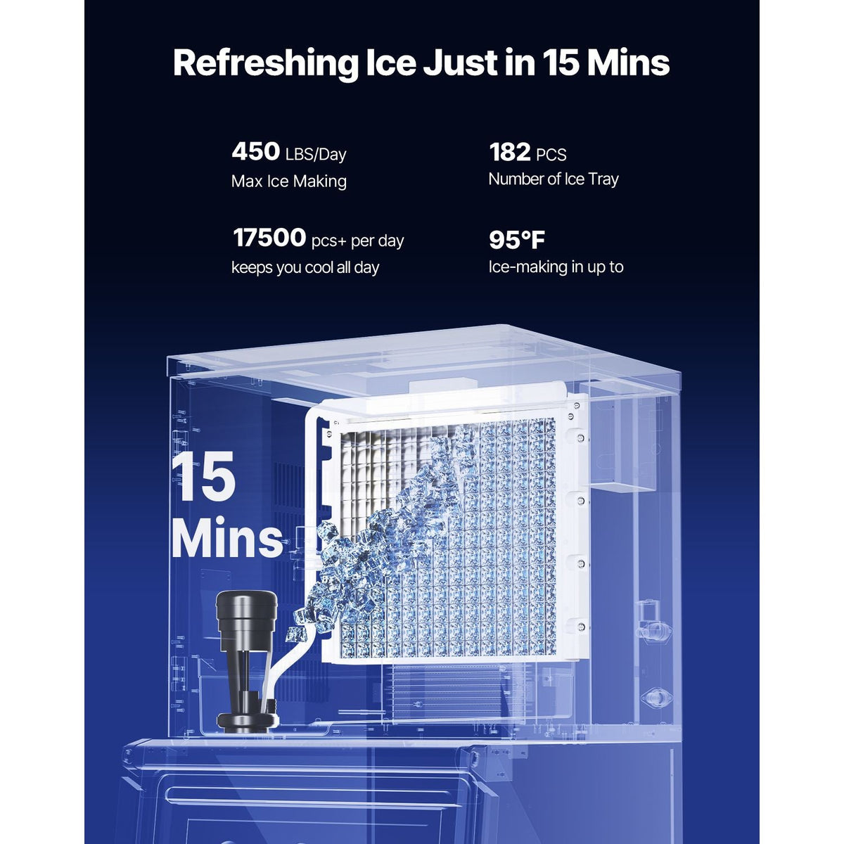Commercial Ice Maker Machine, 450LBS/24H Ice Making Machine with 250LBS Large Storage Bin, Auto Self-Cleaning Ice Maker Machine with Touchscreen for Bar Cafe Restaurant Business Commercial