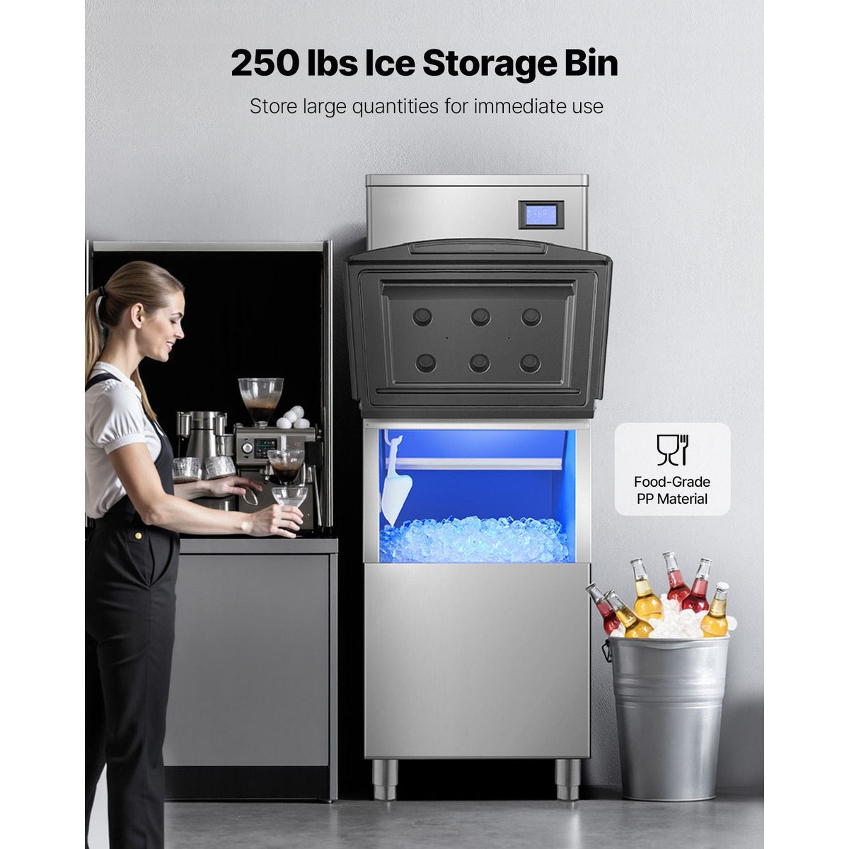 Commercial Ice Maker Machine, 450LBS/24H Ice Making Machine with 250LBS Large Storage Bin, Auto Self-Cleaning Ice Maker Machine with Touchscreen for Bar Cafe Restaurant Business Commercial
