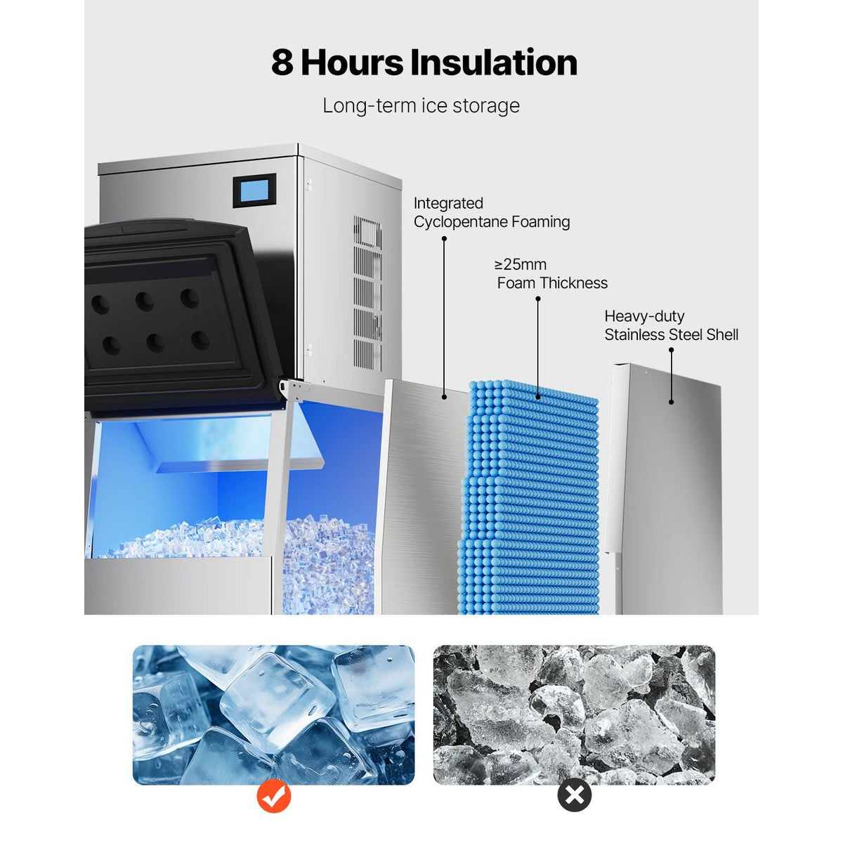 Commercial Ice Maker Machine, 450LBS/24H Ice Making Machine with 250LBS Large Storage Bin, Auto Self-Cleaning Ice Maker Machine with Touchscreen for Bar Cafe Restaurant Business Commercial
