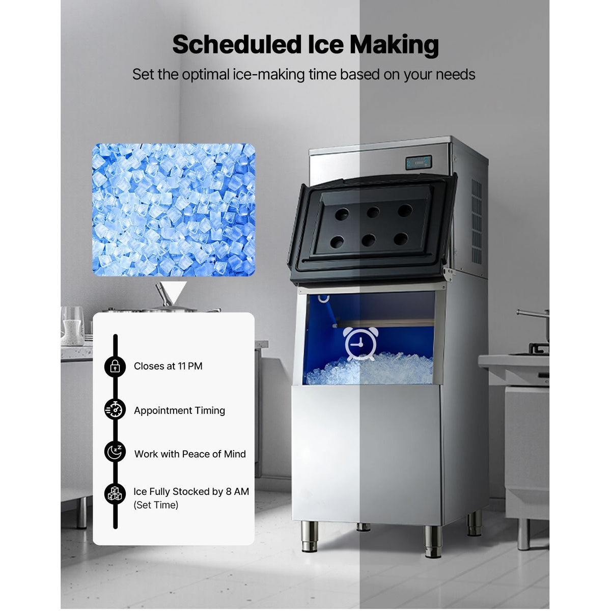 Commercial Ice Maker Machine, 450LBS/24H Ice-Making Machine with 250LBS Stainless Steel Storage Bin, Auto Self-Cleaning Ice Maker with Touchscreen for Bar Cafe Restaurant Business Commercial