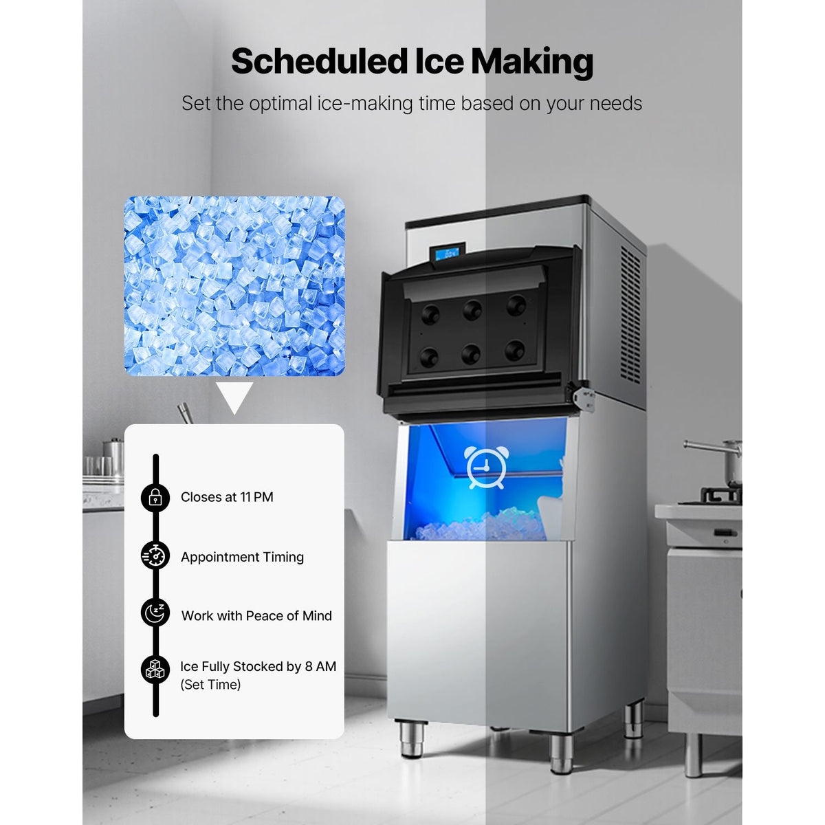 Commercial Ice Maker Machine 500 lbs/24 h, 22 Inch Stainless Steel Industrial Ice Machine, Self-Cleaning and Scheduled Ice Making, Modular Ice Cube Machine for Restaurant Hotel - Head Only