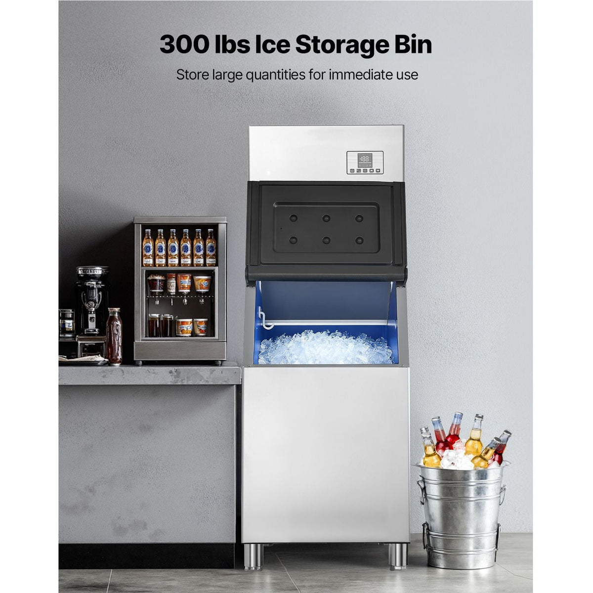 Commercial Ice Maker Machine, 550LBS/24H Ice-Making Machine with 300LBS Stainless Steel Storage Bin, Auto Self-Cleaning Ice Maker with Touchscreen for Bar Cafe Restaurant Business Commercial
