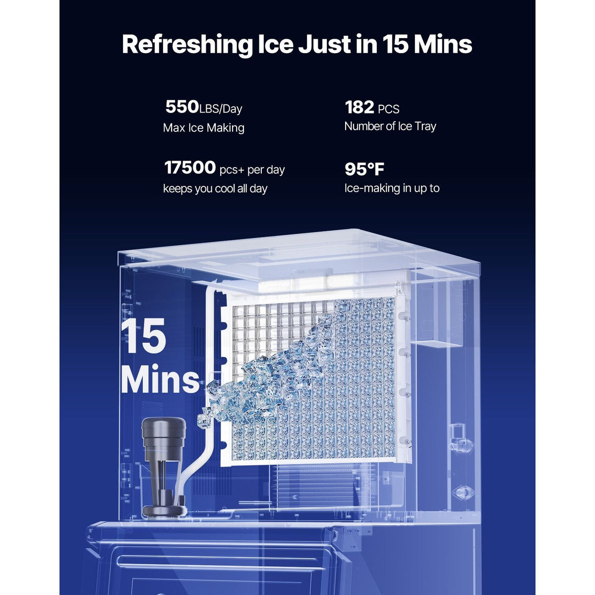 Commercial Ice Maker Machine, 550LBS/24H Ice-Making Machine with 300LBS Stainless Steel Storage Bin, Auto Self-Cleaning Ice Maker with Touchscreen for Bar Cafe Restaurant Business Commercial
