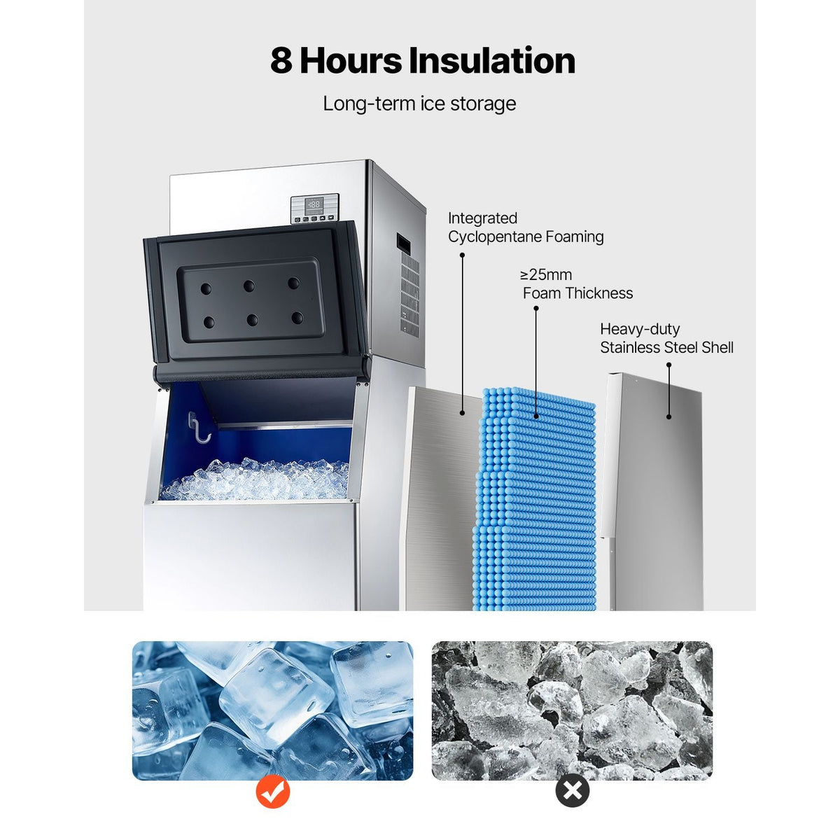 Commercial Ice Maker Machine, 550LBS/24H Ice-Making Machine with 300LBS Stainless Steel Storage Bin, Auto Self-Cleaning Ice Maker with Touchscreen for Bar Cafe Restaurant Business Commercial