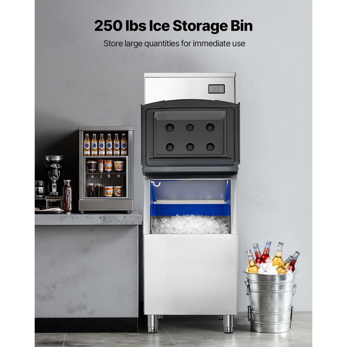 Commercial Ice Maker Machine, 650LBS/24H Ice-Making Machine with 250LBS Stainless Steel Storage Bin, Auto Self-Cleaning Ice Maker with Touchscreen for Bar Cafe Restaurant Business Commercial