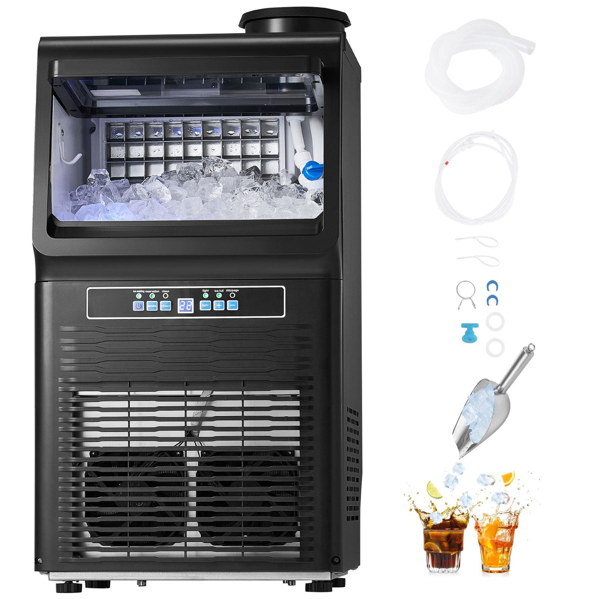 Commercial Ice Maker Machine, 70lbs/24H Ice Maker Machine with 12lbs Storage Capacity, 36 Ice Cubes in 15 Minutes, LED Digital Display Freestanding Self-Cleaning for Bar Office Restaurant