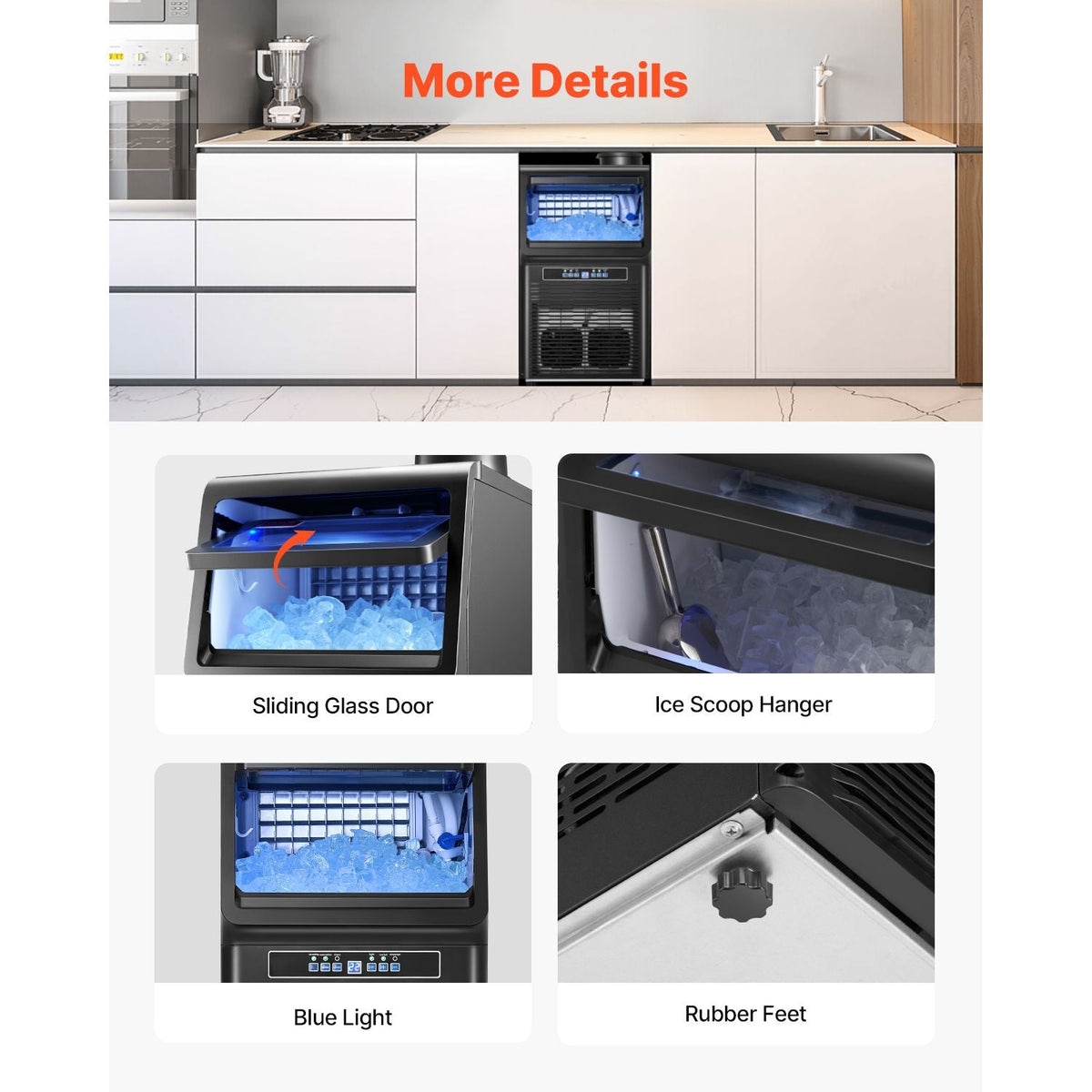 Commercial Ice Maker Machine, 70lbs/24H Ice Maker Machine with 12lbs Storage Capacity, 36 Ice Cubes in 15 Minutes, LED Digital Display Freestanding Self-Cleaning for Bar Office Restaurant