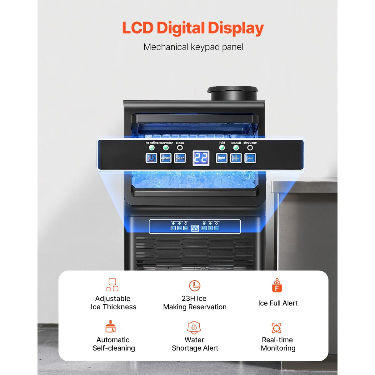 Commercial Ice Maker Machine, 70lbs/24H Ice Maker Machine with 12lbs Storage Capacity, 36 Ice Cubes in 15 Minutes, LED Digital Display Freestanding Self-Cleaning for Bar Office Restaurant